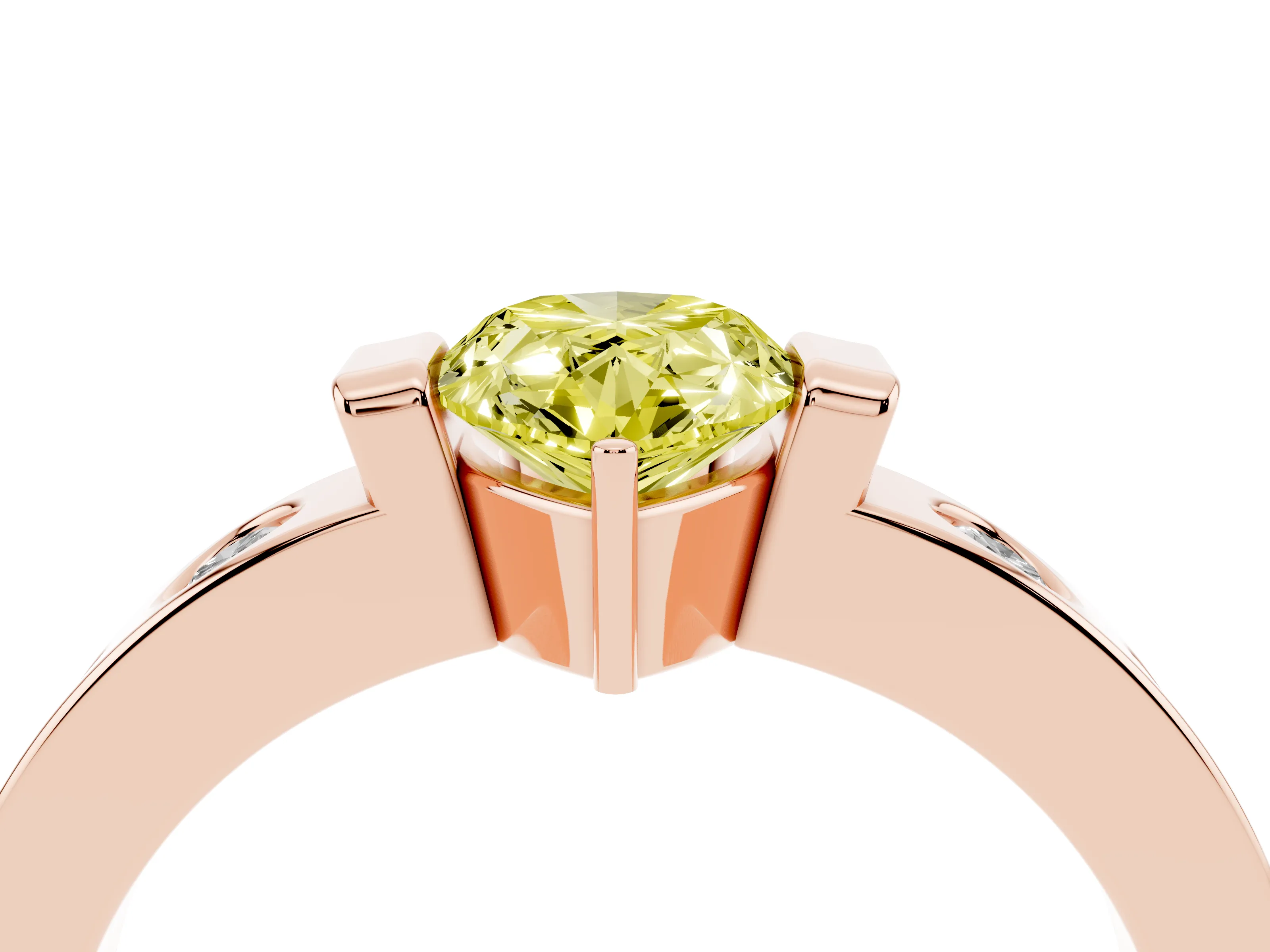 Fancy Yellow Pear Cut Diamond Channel-Set Band Ring Set in Rose gold with Bezel Prong Setting