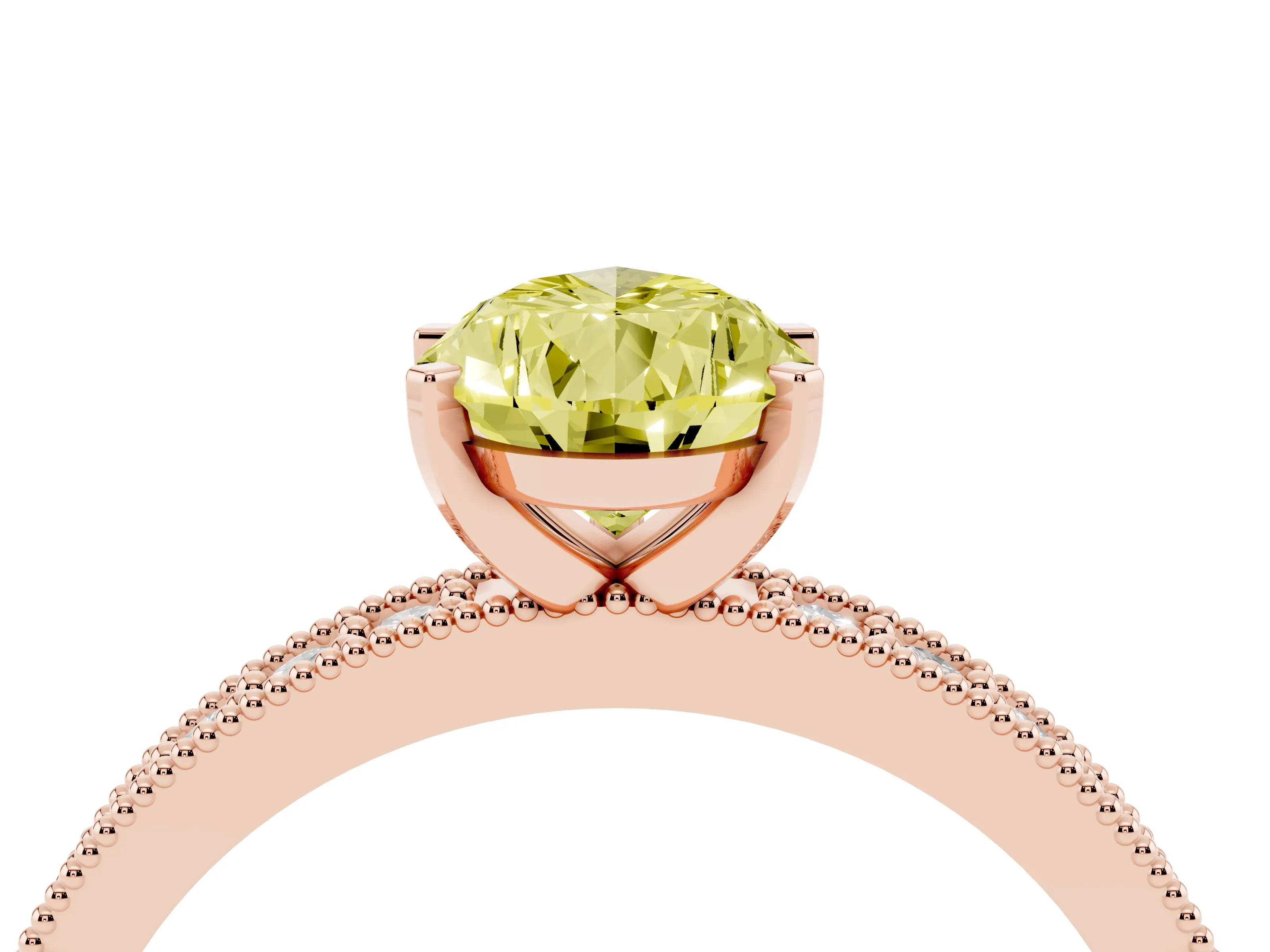 Fancy Yellow Pear Cut Diamond Milgrain Pavé Engagement Ring Set in Rose gold with Prong Setting