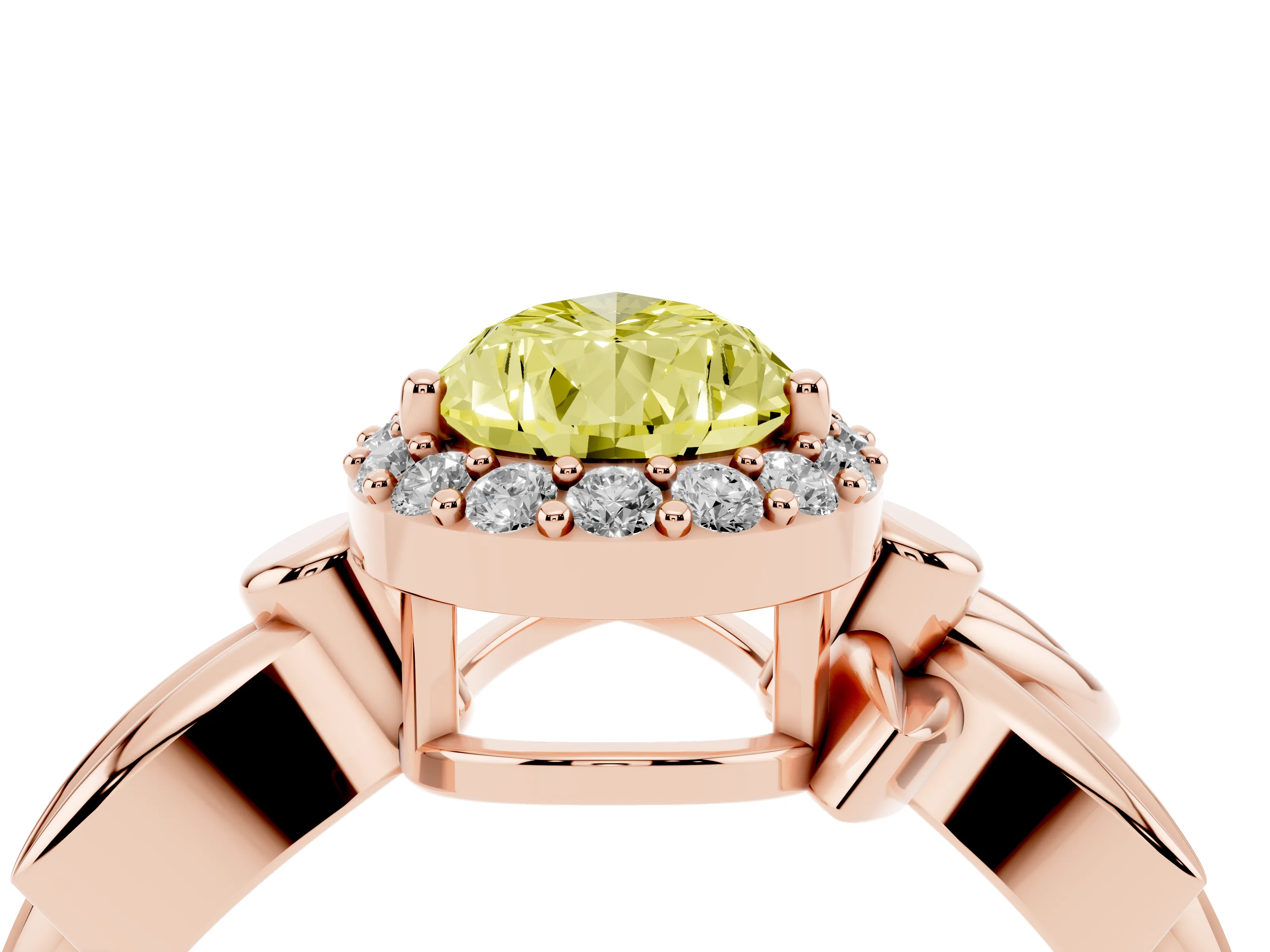 Fancy Yellow Pear Cut Diamond Halo Floral Band Ring Set in Rose gold with Prong Setting