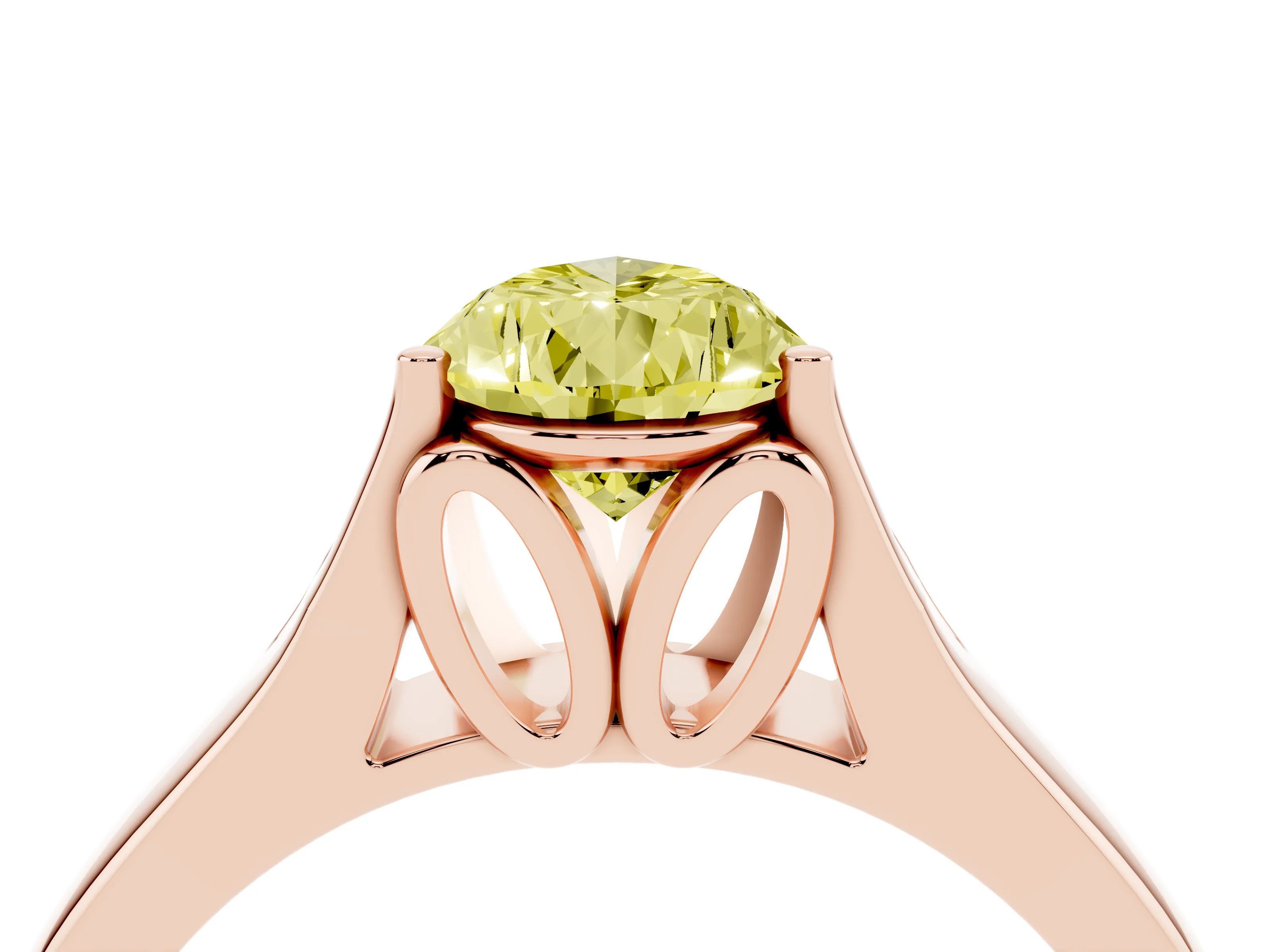 Fancy Yellow Pear Cut Diamond Solitaire Ring Set in Rose gold with Arched Cathedral Band and Prong Setting