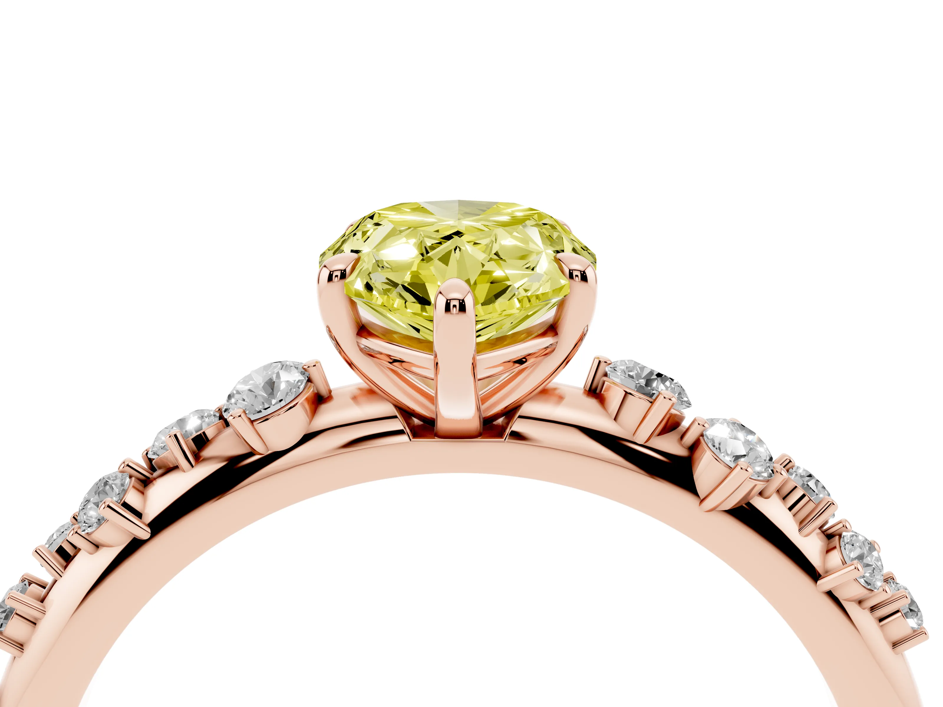 Fancy Yellow Pear Cut Diamond Cluster Solitaire Ring Set in Rose gold with Prong Setting