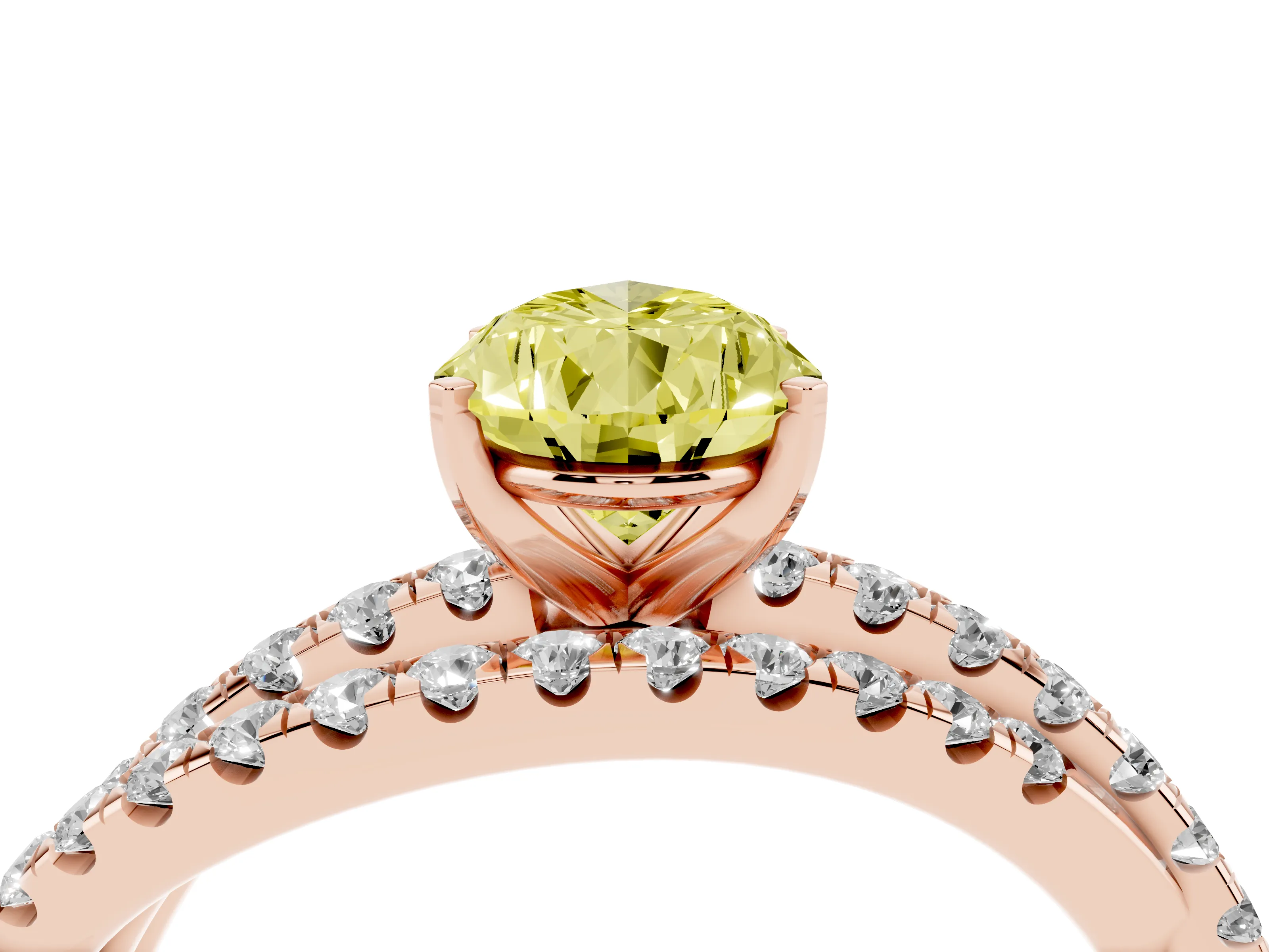 Fancy Yellow Pear Cut Diamond Solitaire Twist Band Ring Set in Rose gold with Pavé Setting and Prong Head