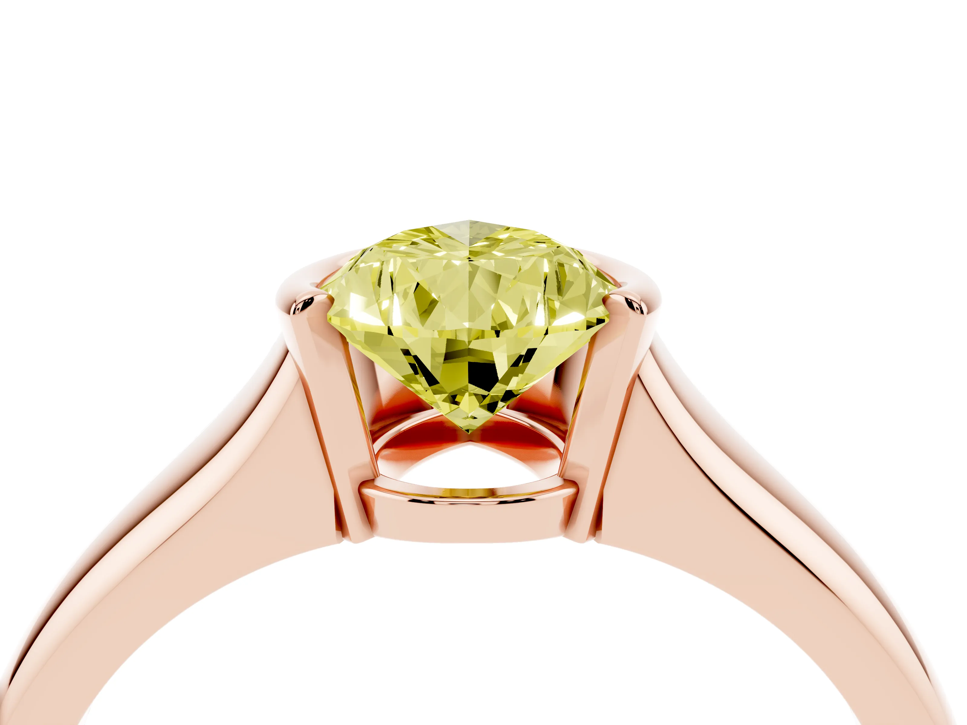 Fancy Yellow Pear Cut Diamond Solitaire Tension Set Ring Set in Rose gold with Split Shank Band