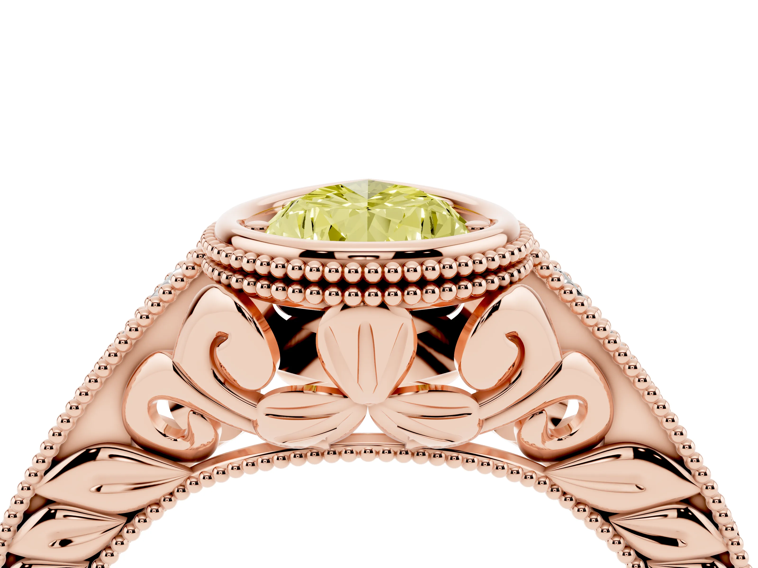Fancy Yellow Bezel Set Pear Cut Diamond Milgrain Pavé Engagement Ring Set in Rose gold
