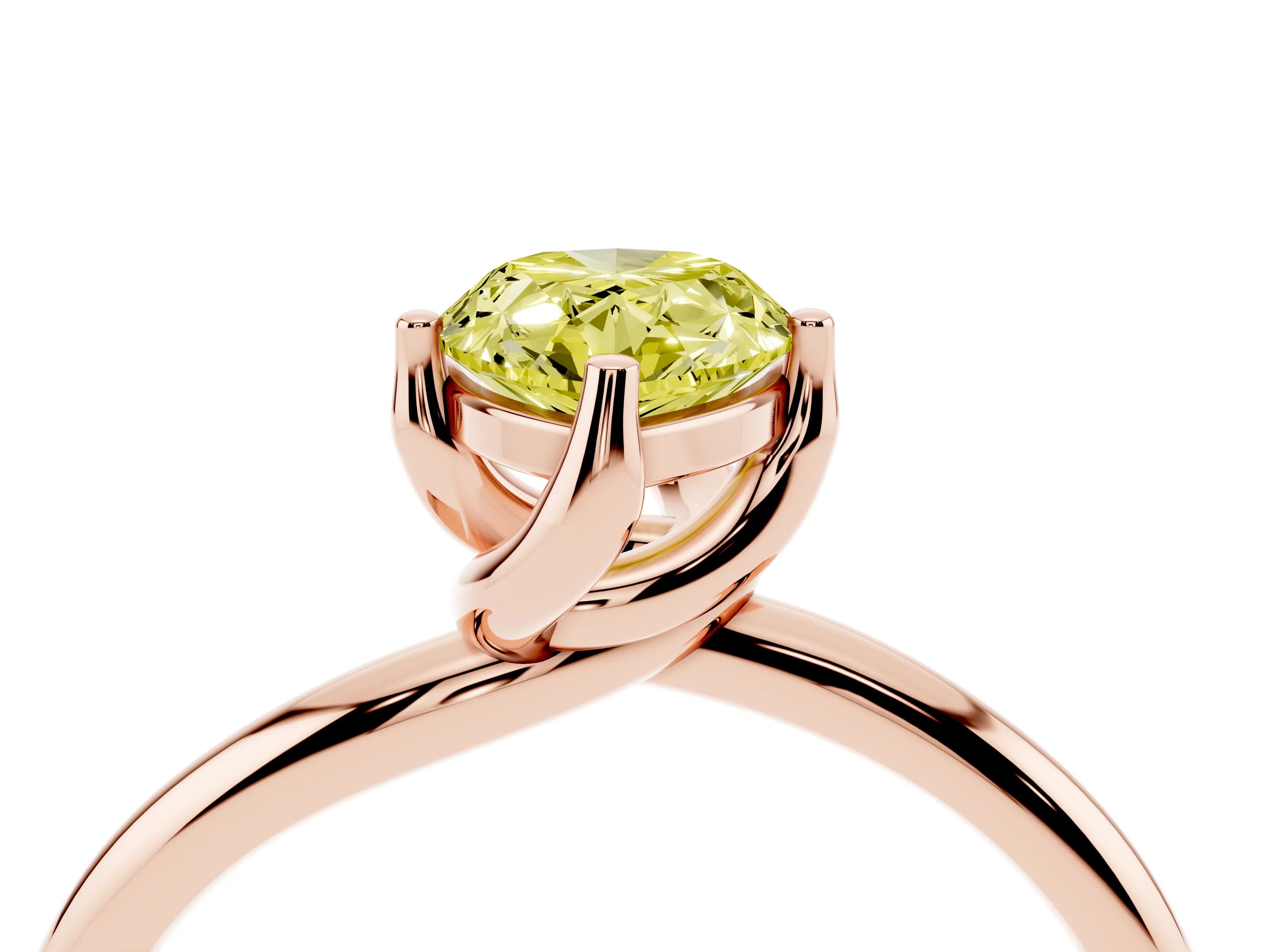 Fancy Yellow Pear Cut Diamond Solitaire Engagement Ring Set in Rose gold with Classic Plain Band
