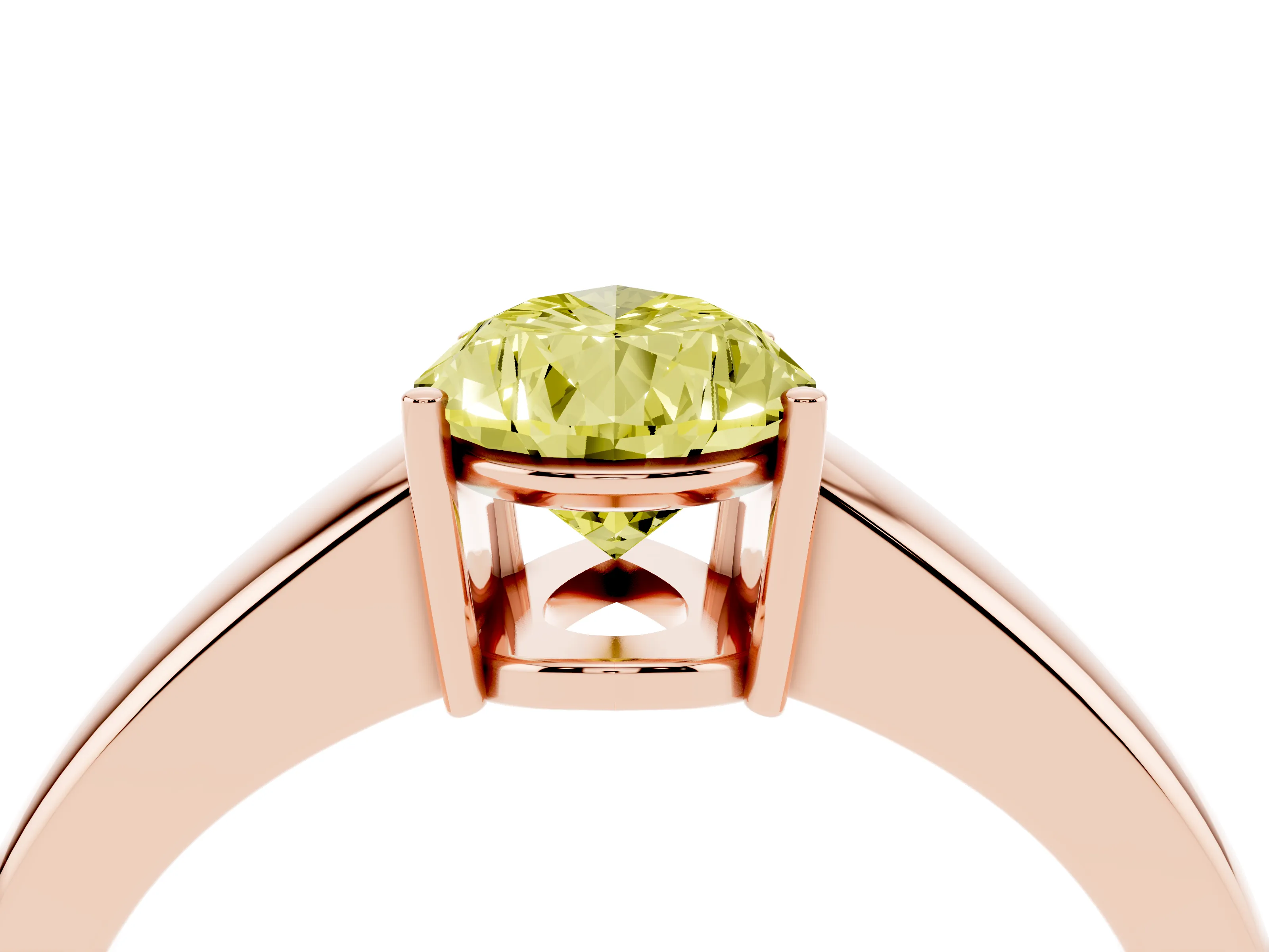 Fancy Yellow Pear Cut Diamond Solitaire Ring Set in Rose gold with Tapered Band and Prong Setting
