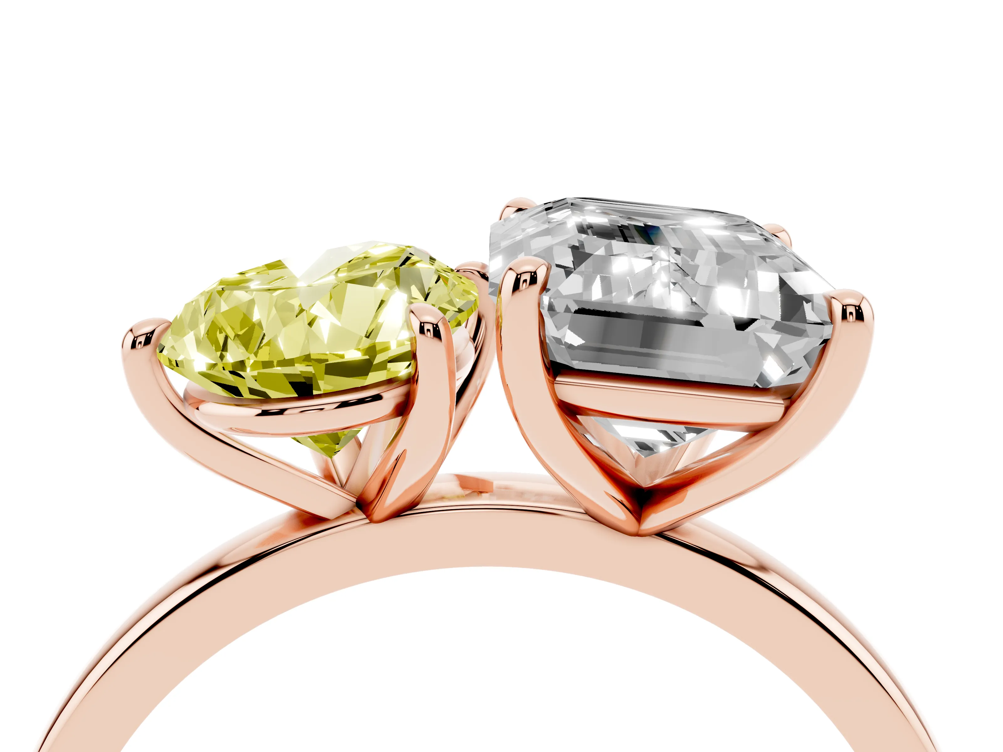 Fancy Yellow Pear Cut and Emerald Cut Toi Moi Ring Set in Rose gold with Prong Setting