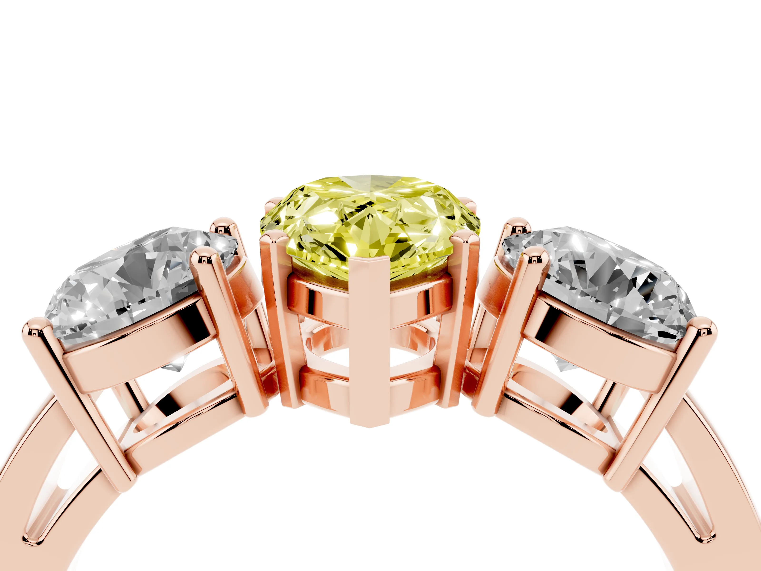 Pear-Shaped Three Stone Engagement Ring Setting for a Fancy Yellow Lab-Grown Diamond | Wide Plain Band | Rose Gold