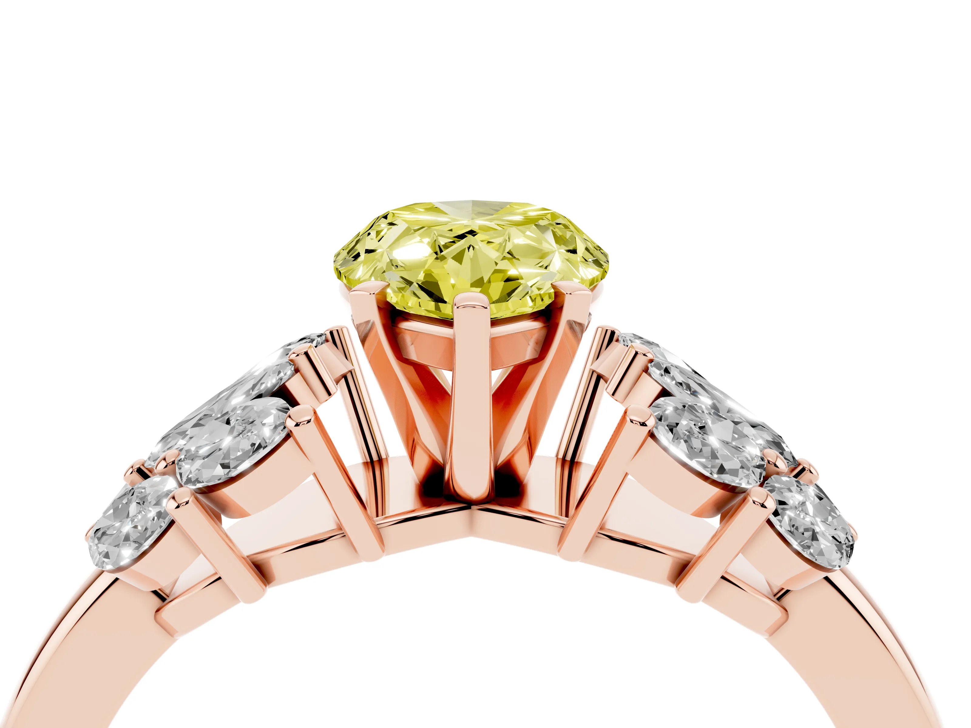Fancy Yellow Pear Cut Diamond Cluster Leaf Design Ring Set in Rose gold with Prong Setting