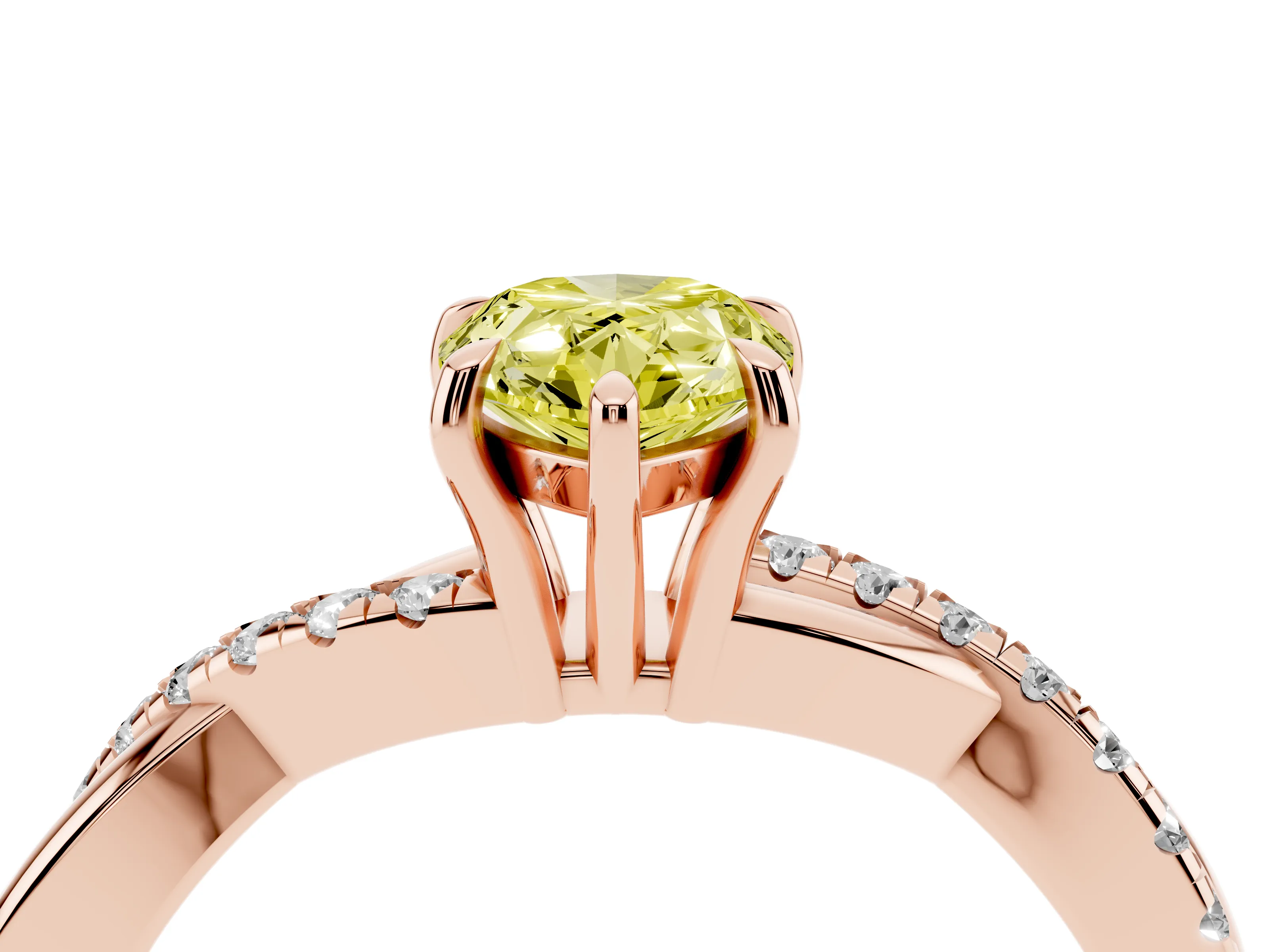 Fancy Yellow Pear Cut Diamond Twisted Pavé Band Ring Set in Rose gold with Prong Setting