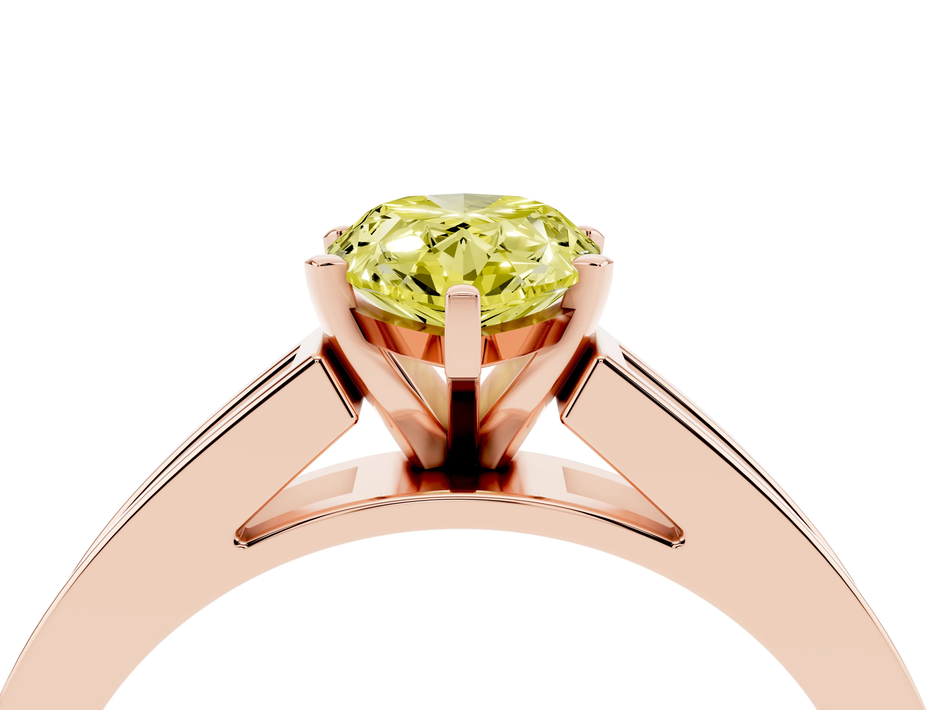 Fancy Yellow Pear Cut Diamond Solitaire Ring Set in Rose gold with Channel-Set Band and Prong Setting