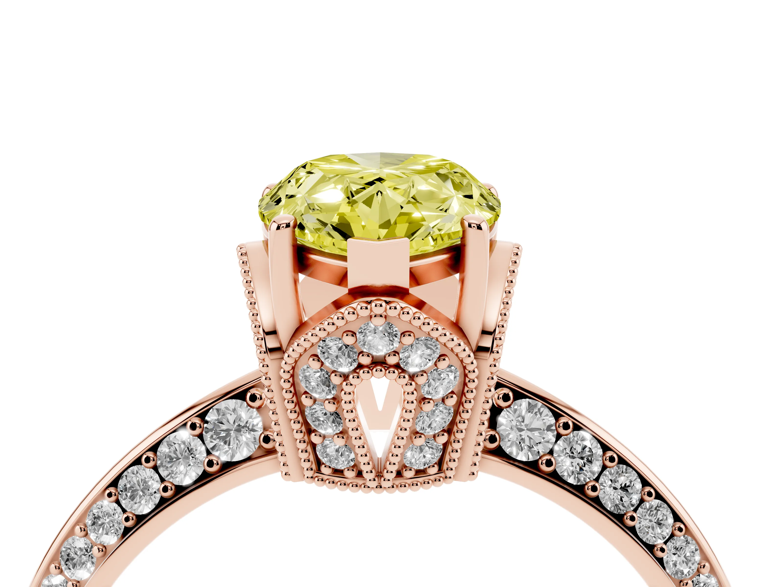 Pear-Shaped Hidden Halo Engagement Ring Setting for a Fancy Yellow Lab-Grown Diamond | Graduated Pavé | Rose Gold