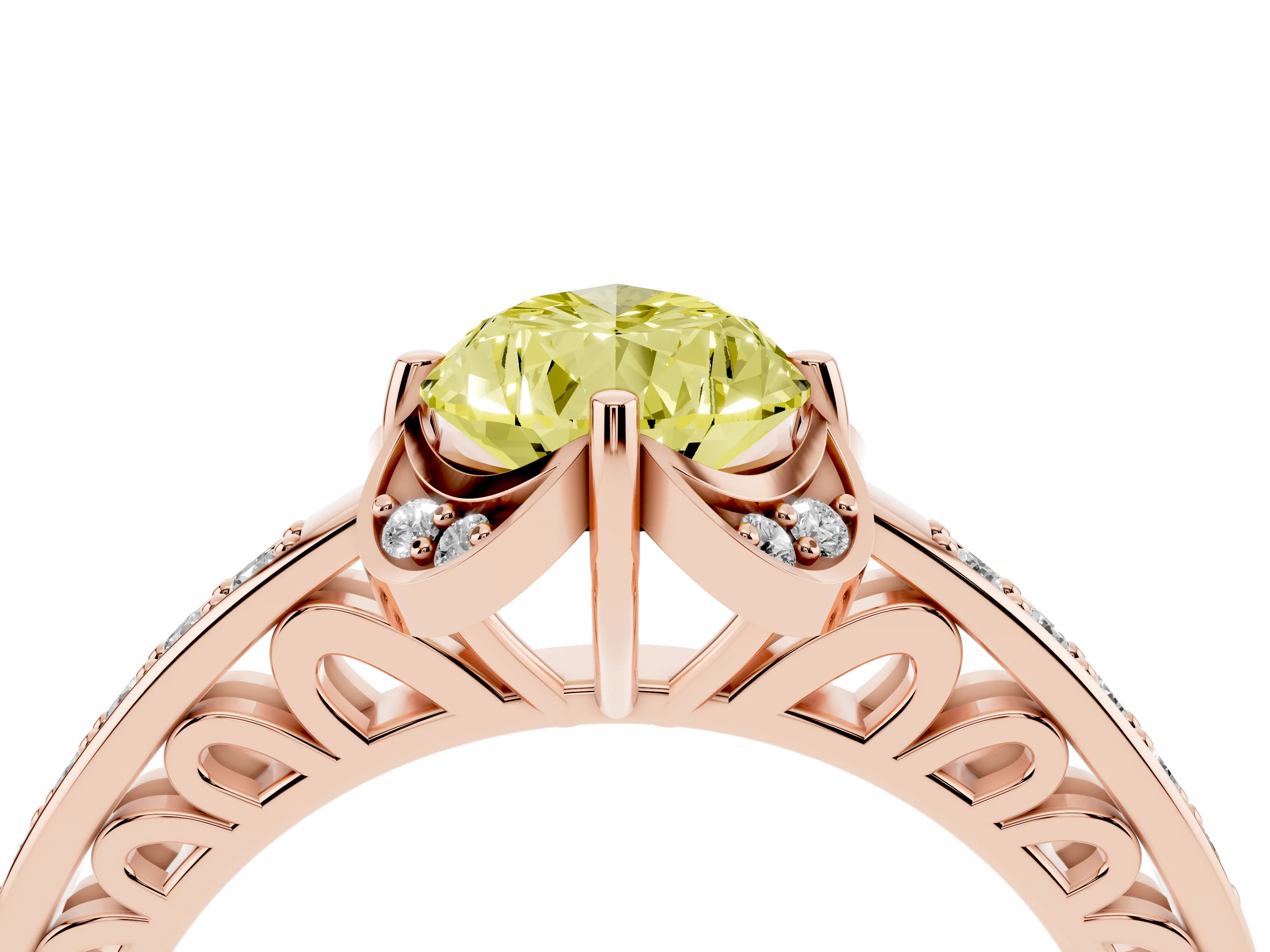 Fancy Yellow Pear Cut Diamond Halo Ring Set in Rose gold with Channel Set Band and Prong Setting