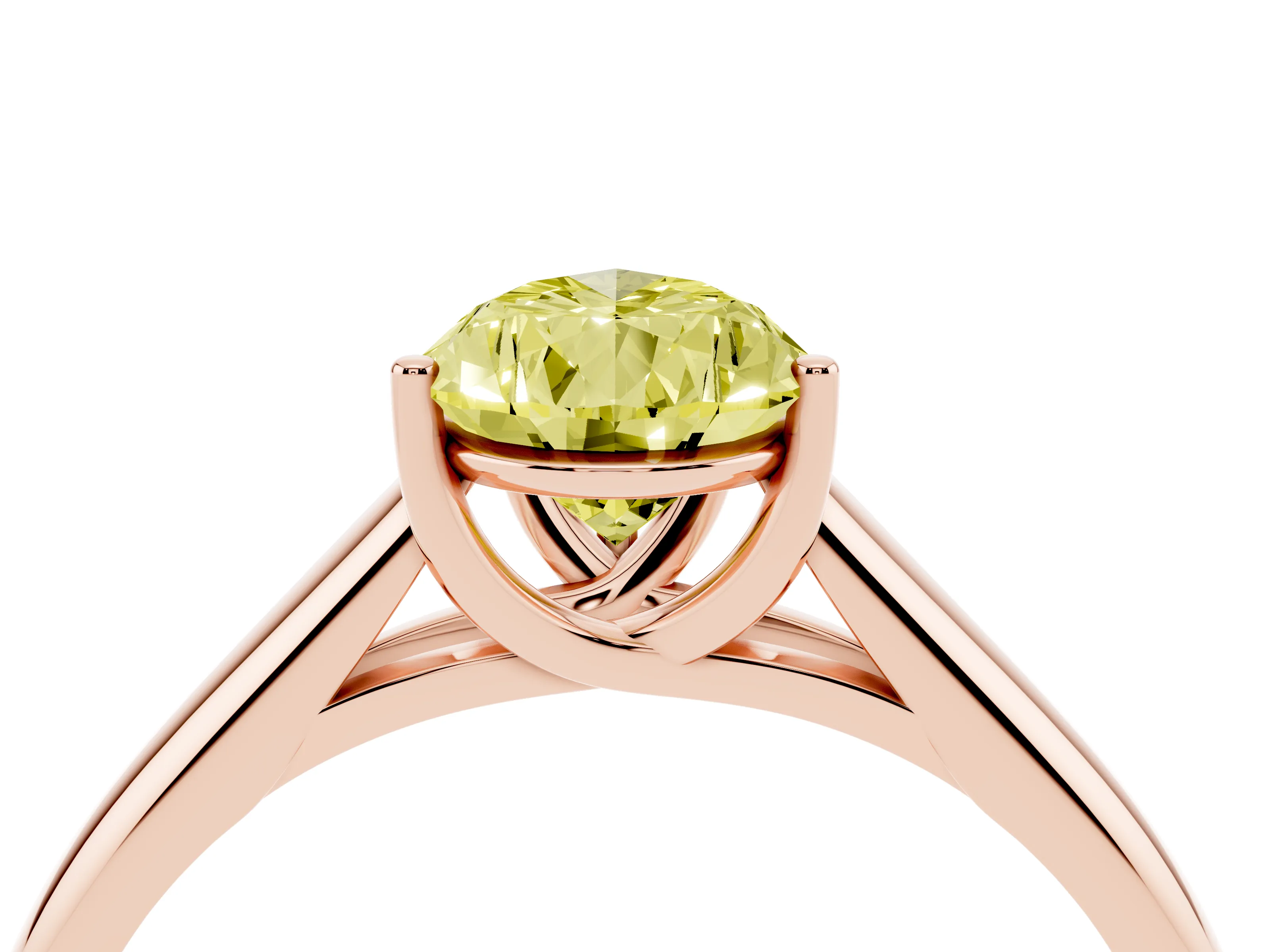 Fancy Yellow Pear Cut Diamond Solitaire Engagement Ring Set in Rose gold with Subtly Tapered Band and Prong Setting