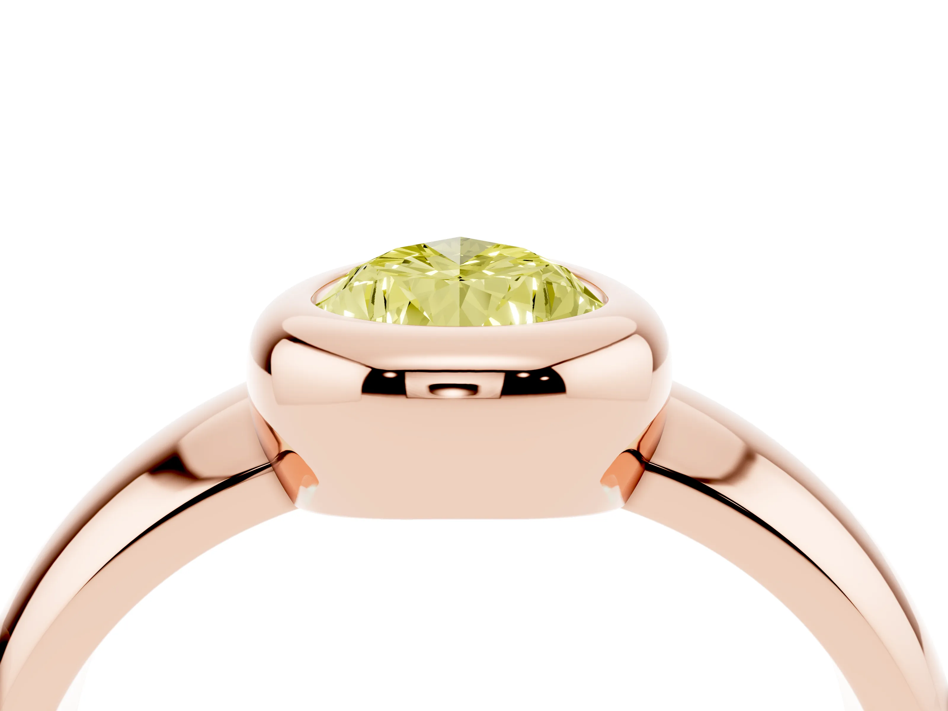Fancy Yellow Bezel Set Pear Cut Diamond Solitaire Ring Set in Rose gold with Wide Band