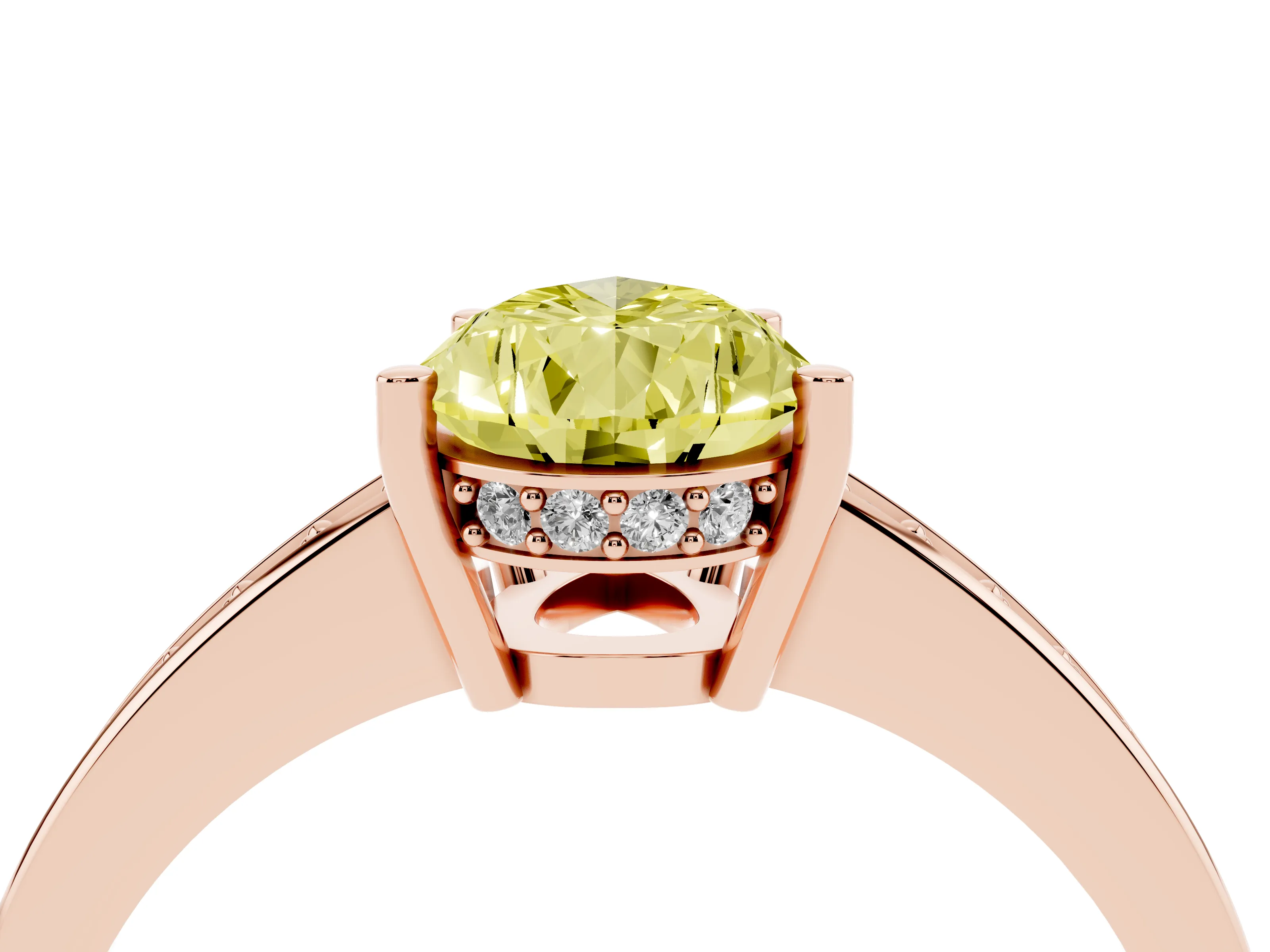 Fancy Yellow Pear Cut Diamond Pavé Band Prong Set Solitaire Ring Set in Rose gold