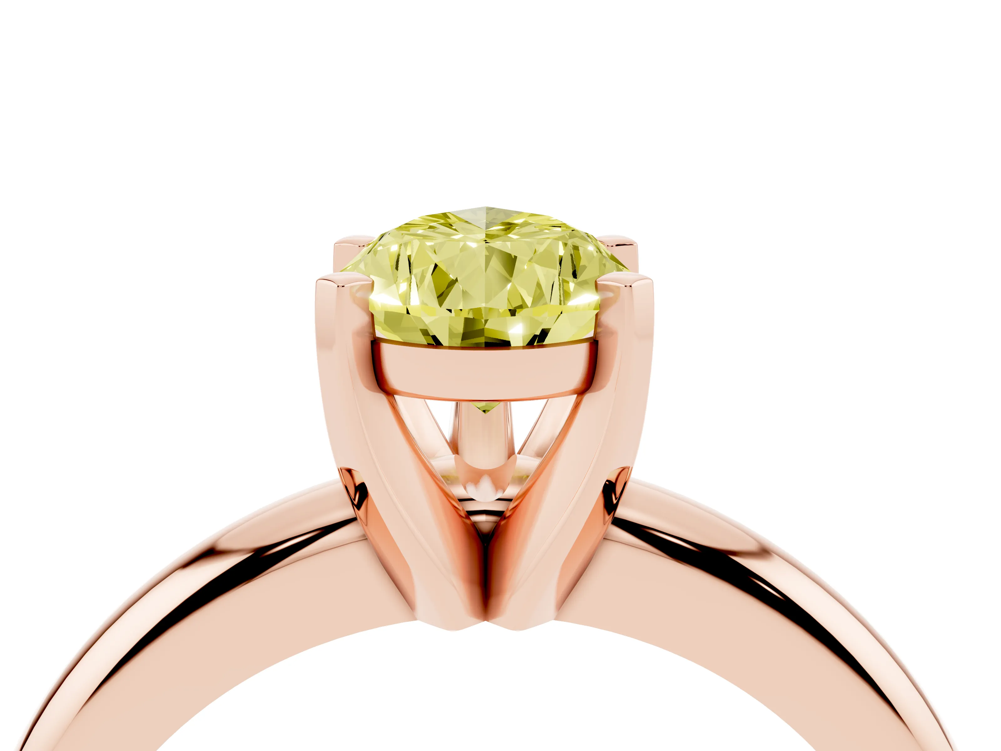 Fancy Yellow Pear Cut Diamond Solitaire Engagement Ring Set in Rose gold with Round Band and Prong Setting