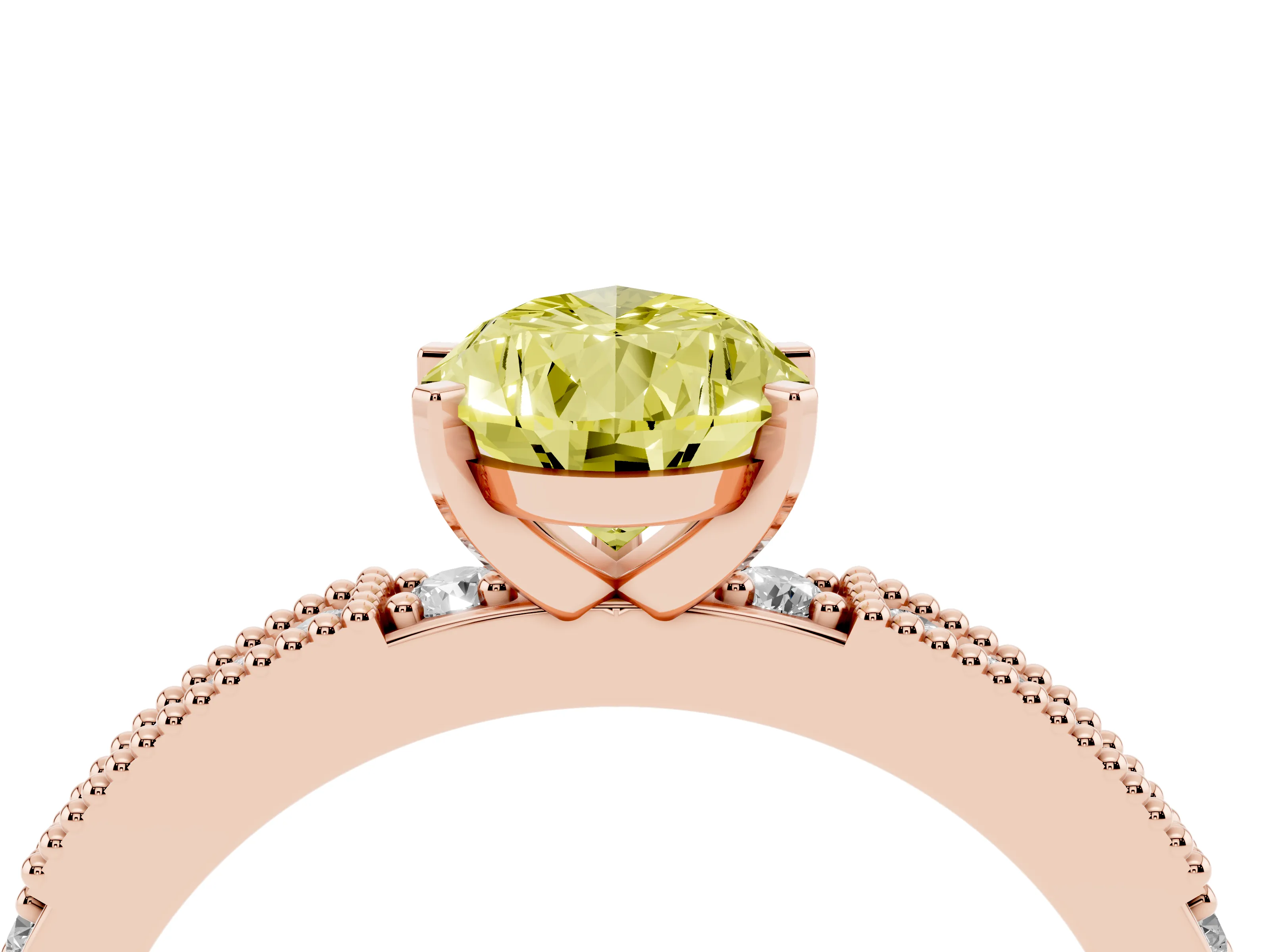 Fancy Yellow Pear Cut Diamond Solitaire Ring Set in Rose gold with Slim Pavé Band and Prong Setting