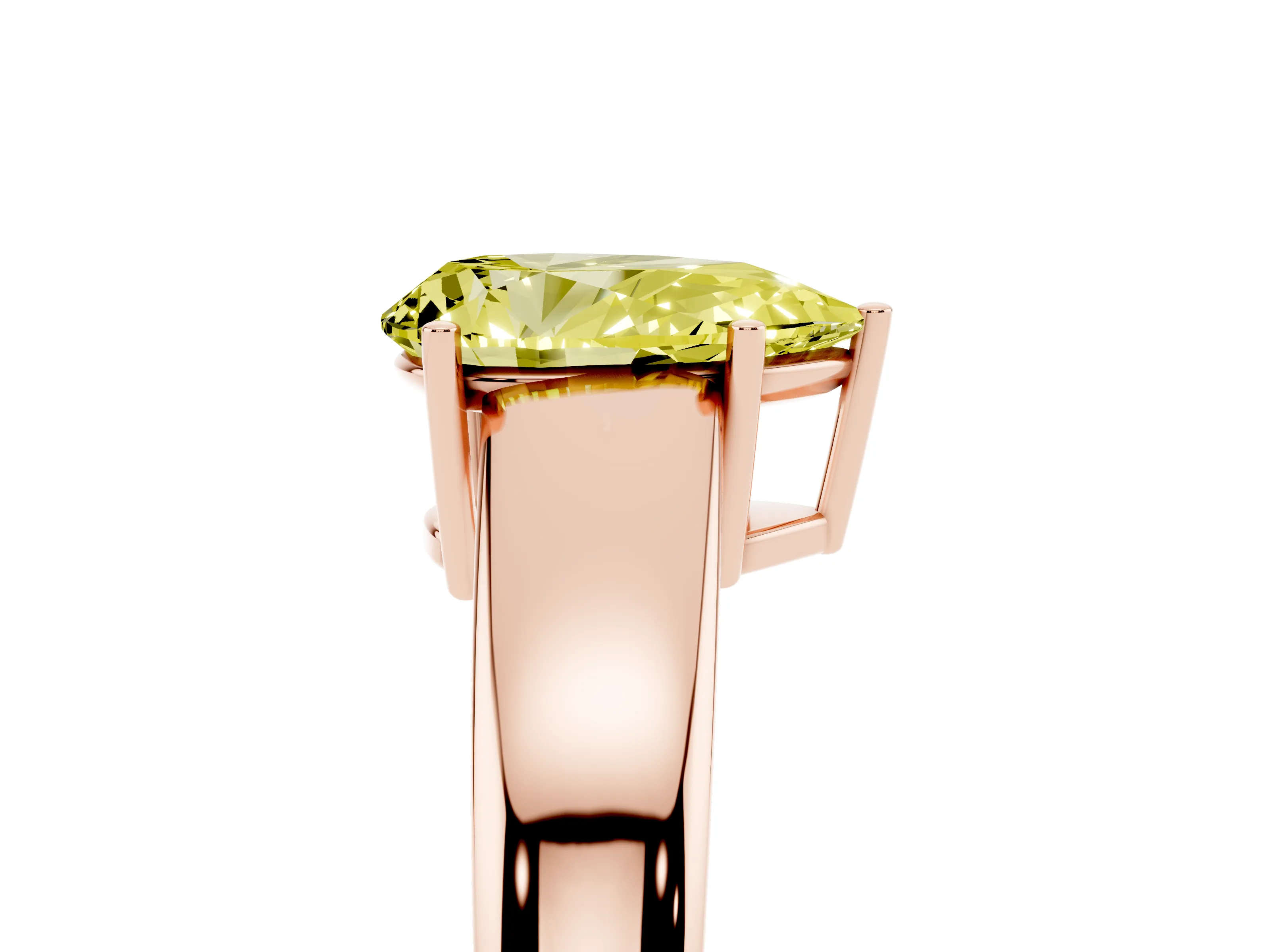 Fancy Yellow Pear Cut Diamond Solitaire Ring Set in Rose gold with Tapered Band and Prong Setting