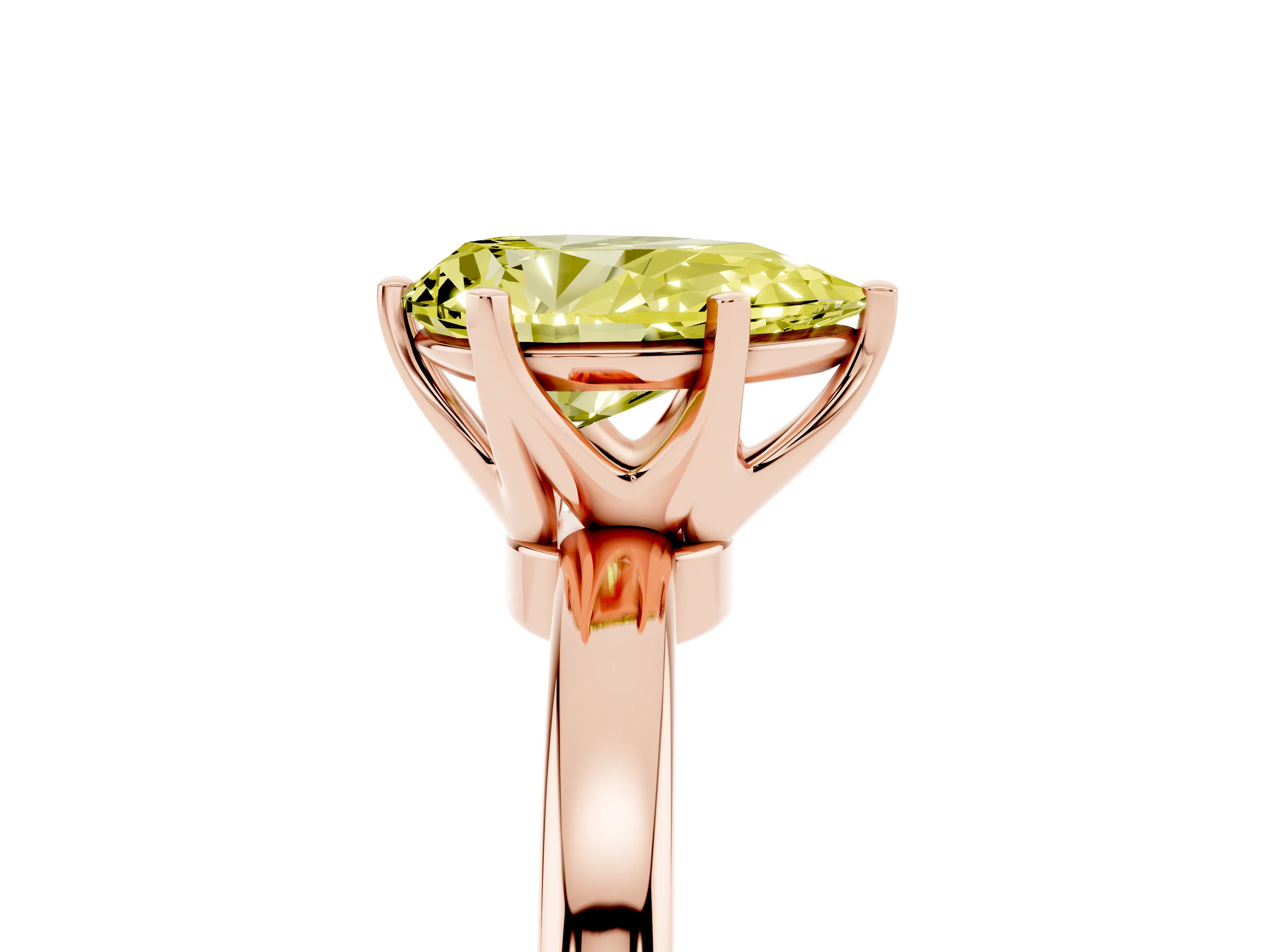 Fancy Yellow Pear Cut Diamond Solitaire Ring Set in Rose gold with Raised Prong Setting on a Classic Band