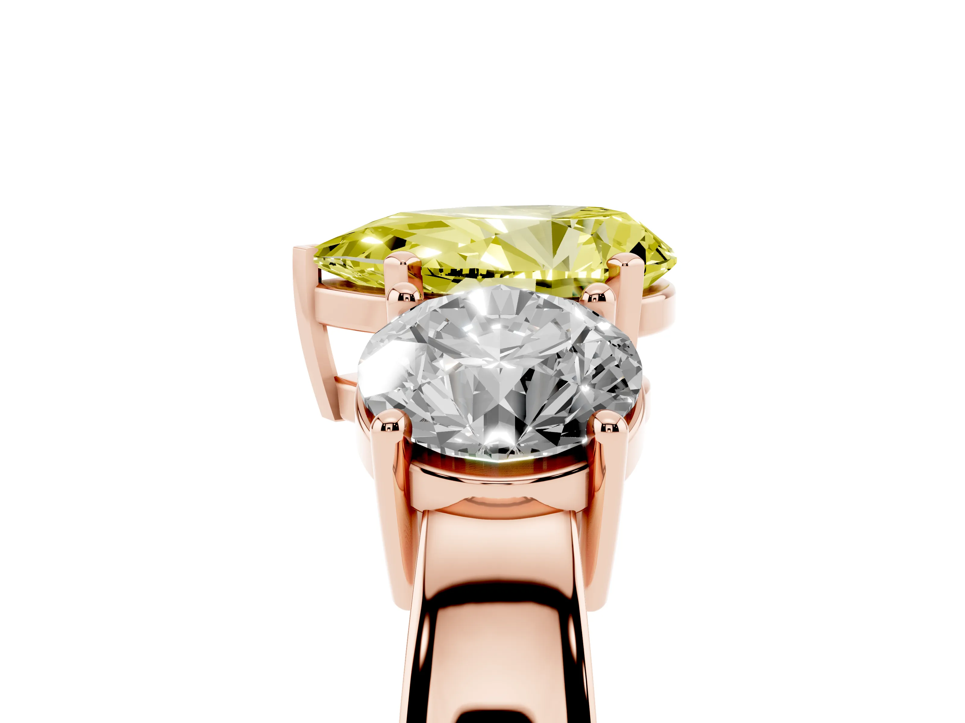 Pear-Shaped Three Stone Engagement Ring Setting for a Fancy Yellow Lab-Grown Diamond | Wide Plain Band | Rose Gold