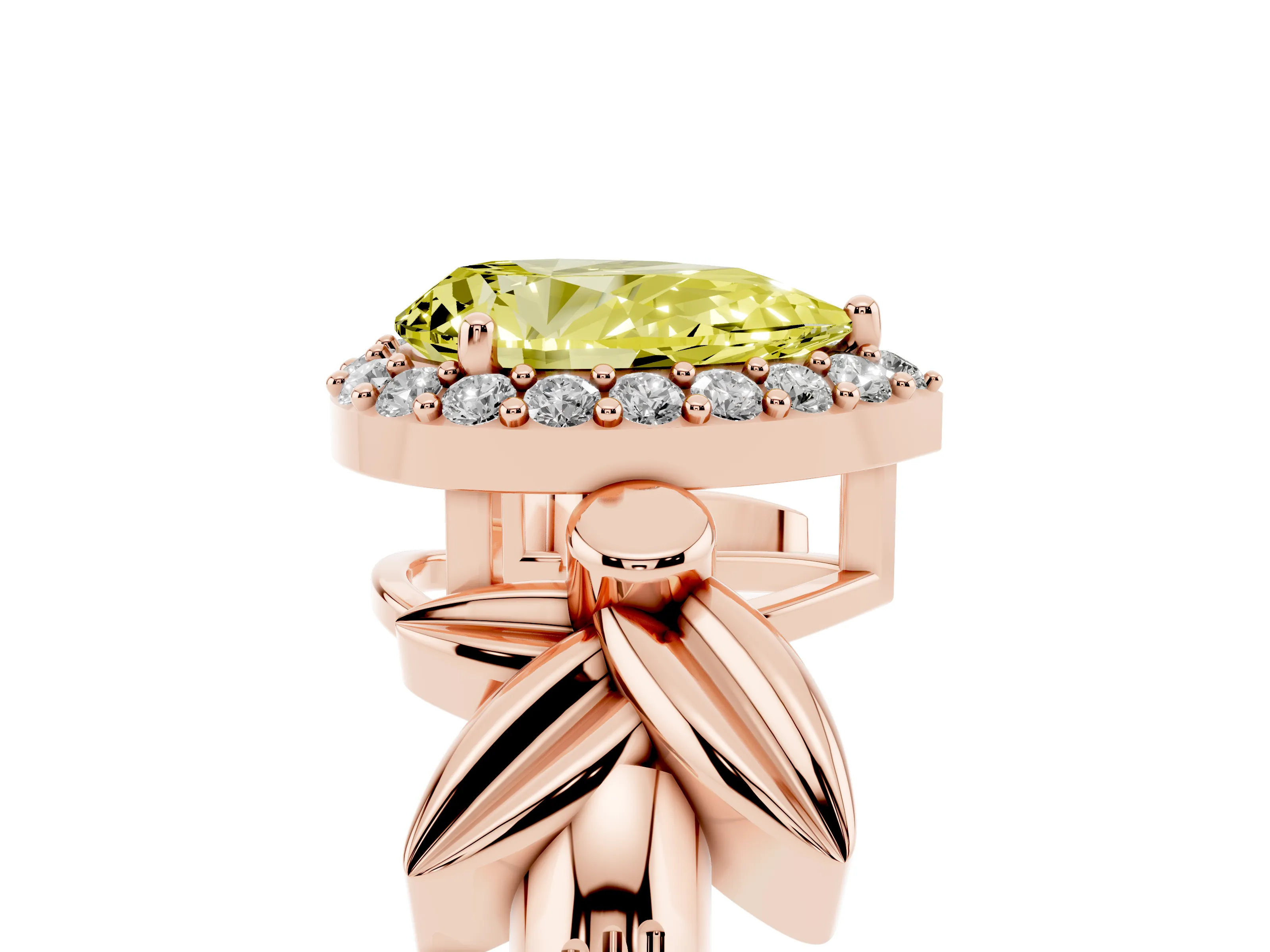 Fancy Yellow Pear Cut Diamond Halo Floral Band Ring Set in Rose gold with Prong Setting