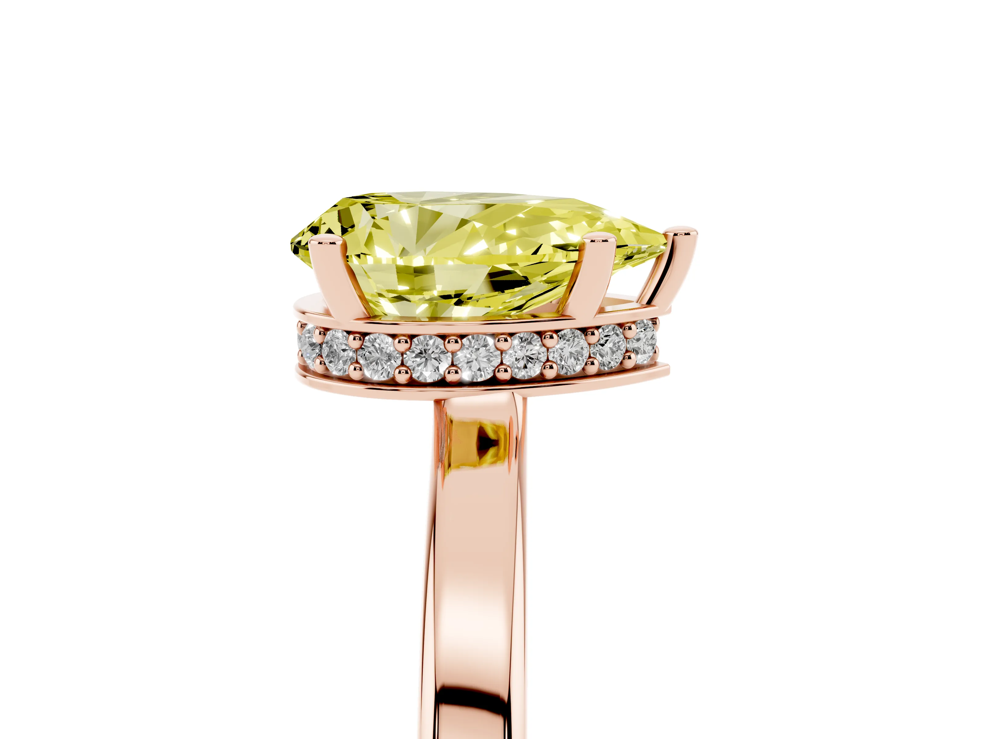 Fancy Yellow Pear Cut Diamond Solitaire Engagement Ring Set in Rose gold with Prong Setting on a Plain Band