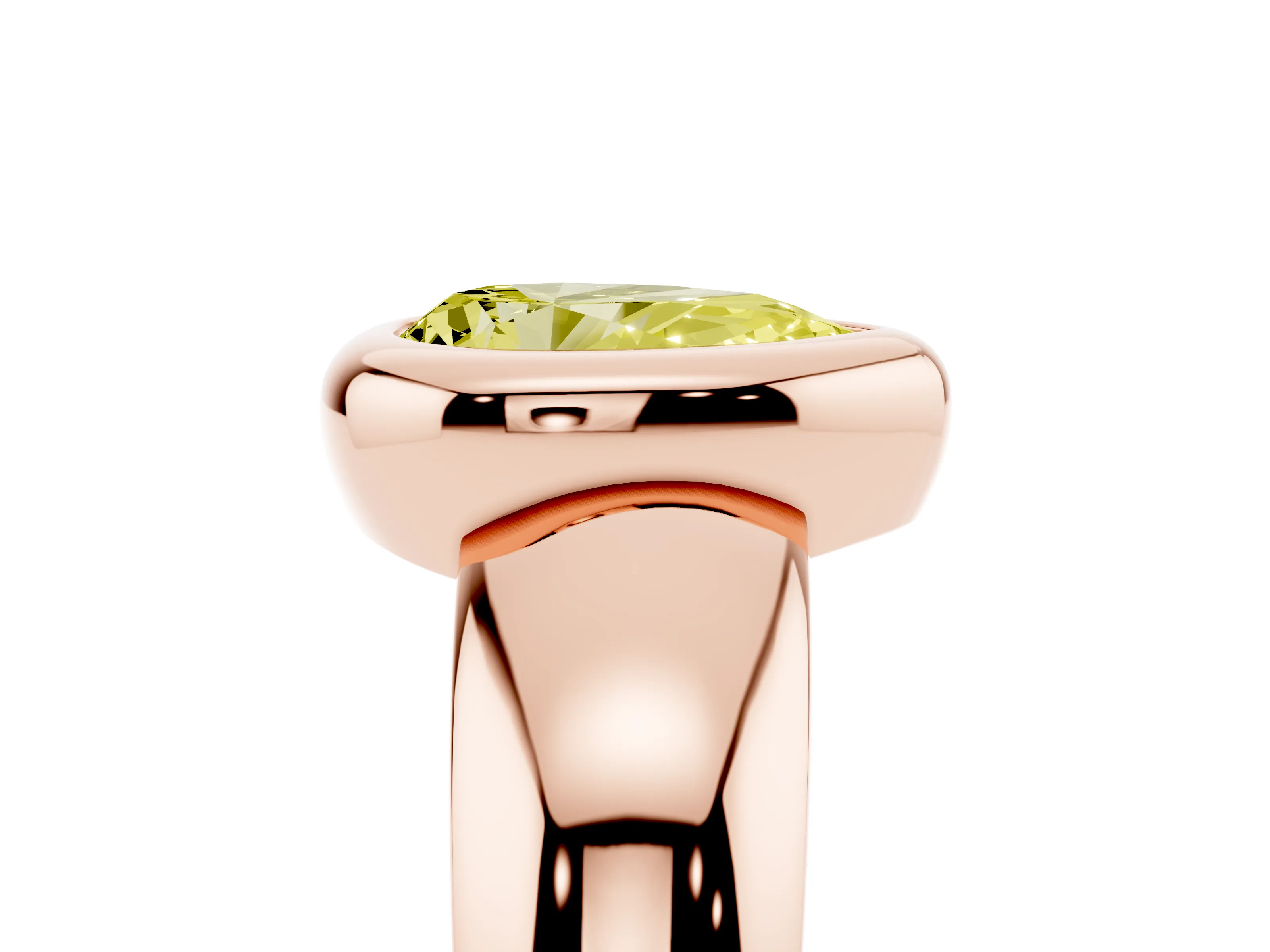Fancy Yellow Bezel Set Pear Cut Diamond Solitaire Ring Set in Rose gold with Wide Band