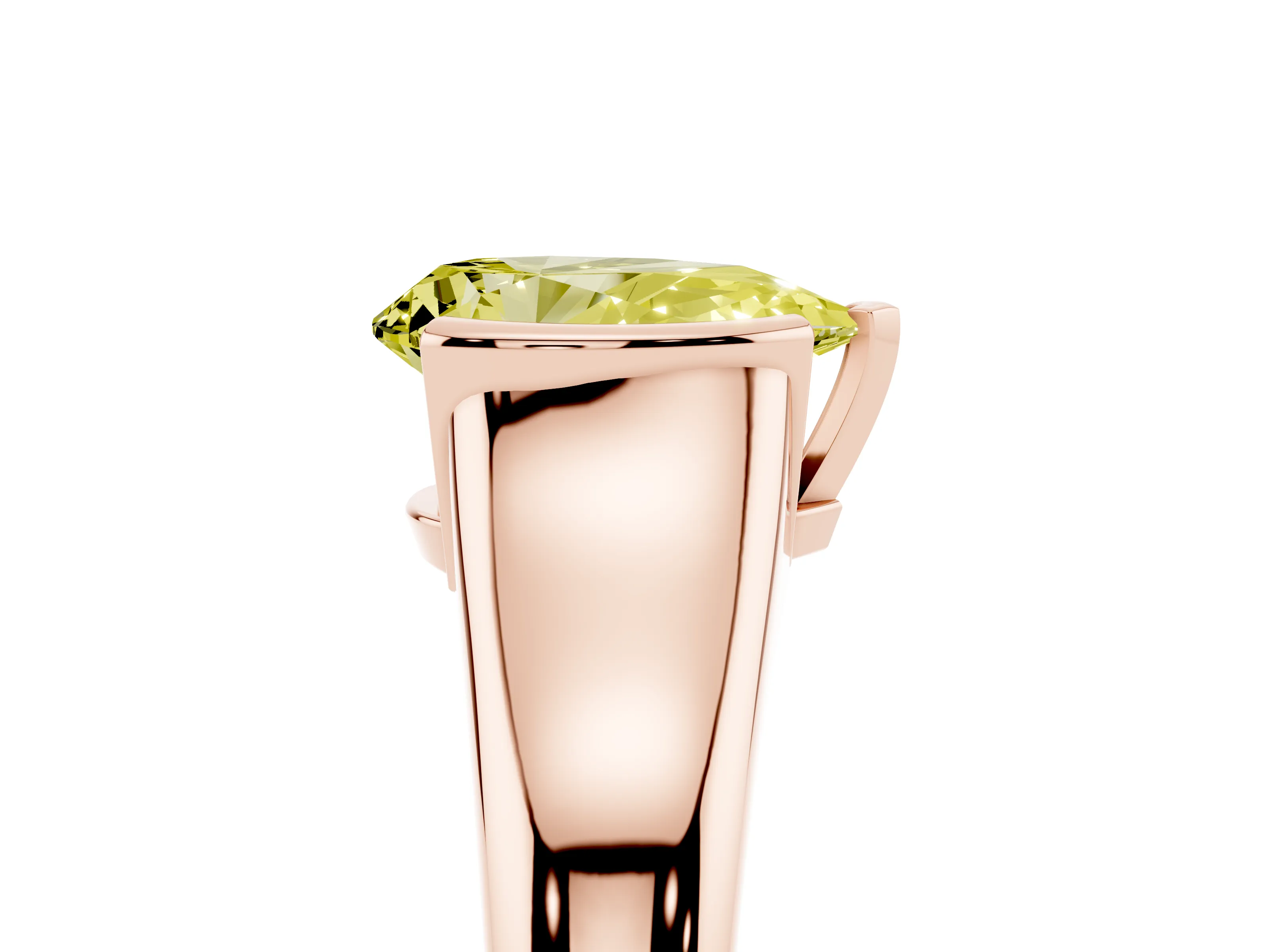 Fancy Yellow Pear Cut Diamond Solitaire Tension Set Ring Set in Rose gold with Split Shank Band