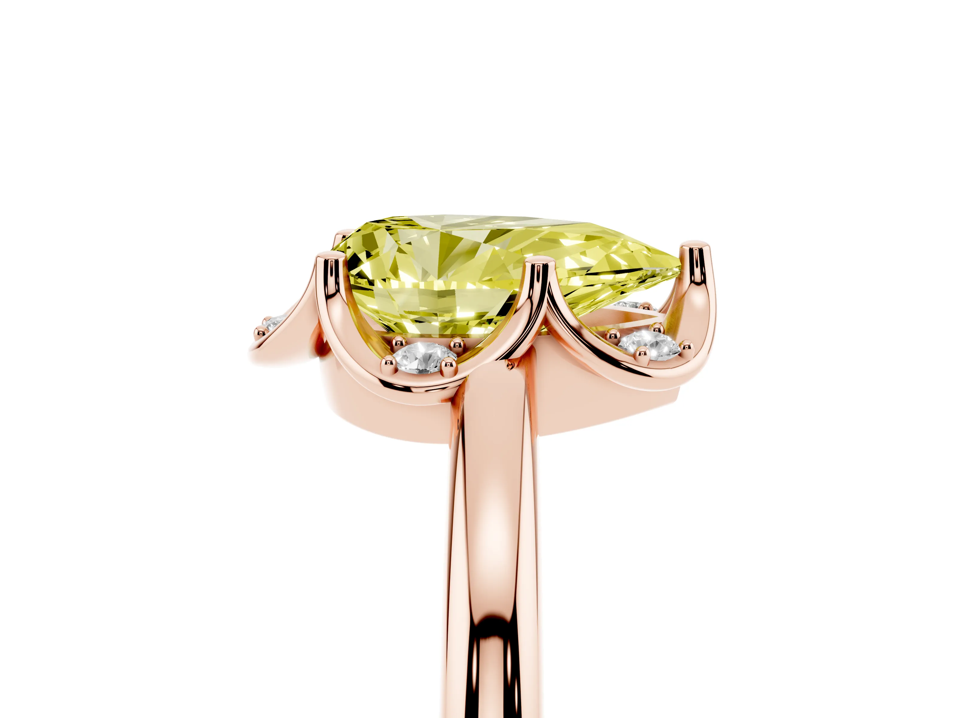 Fancy Yellow Pear Cut Diamond Round Cluster Halo Ring Set in Rose gold with Solitaire Band and Prong Setting