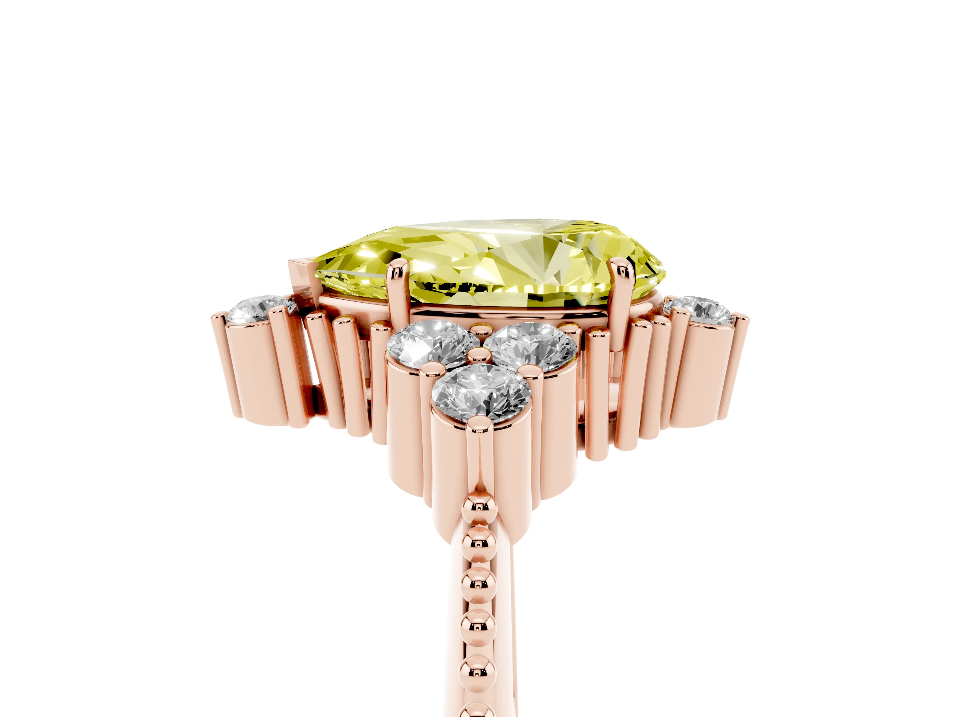 Fancy Yellow Pear Cut Diamond Cluster Ring Set in Rose gold with Beaded Band