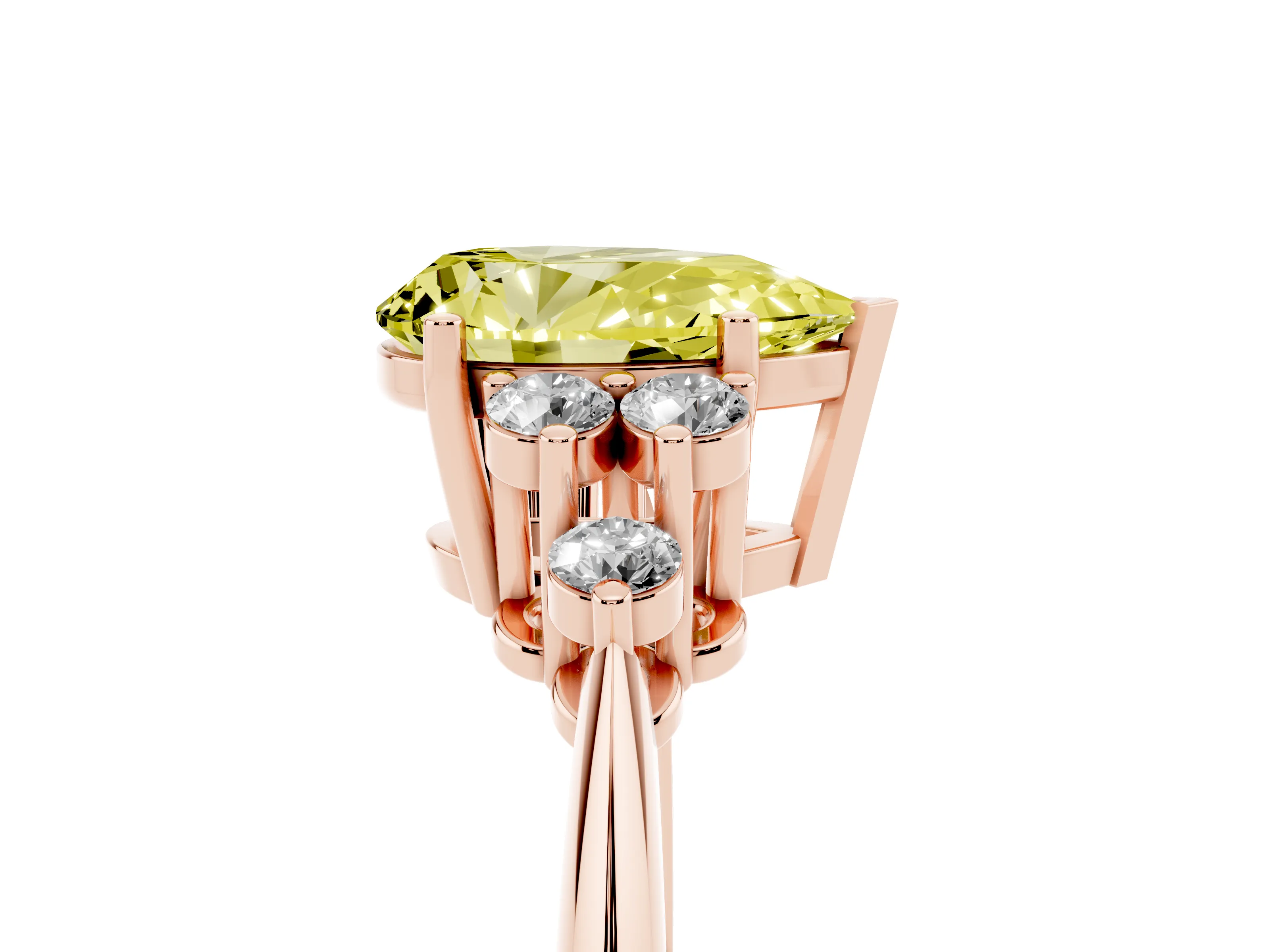 Fancy Yellow Pear Cut Diamond Cluster Ring Set in Rose gold with Plain Band and Prong Setting
