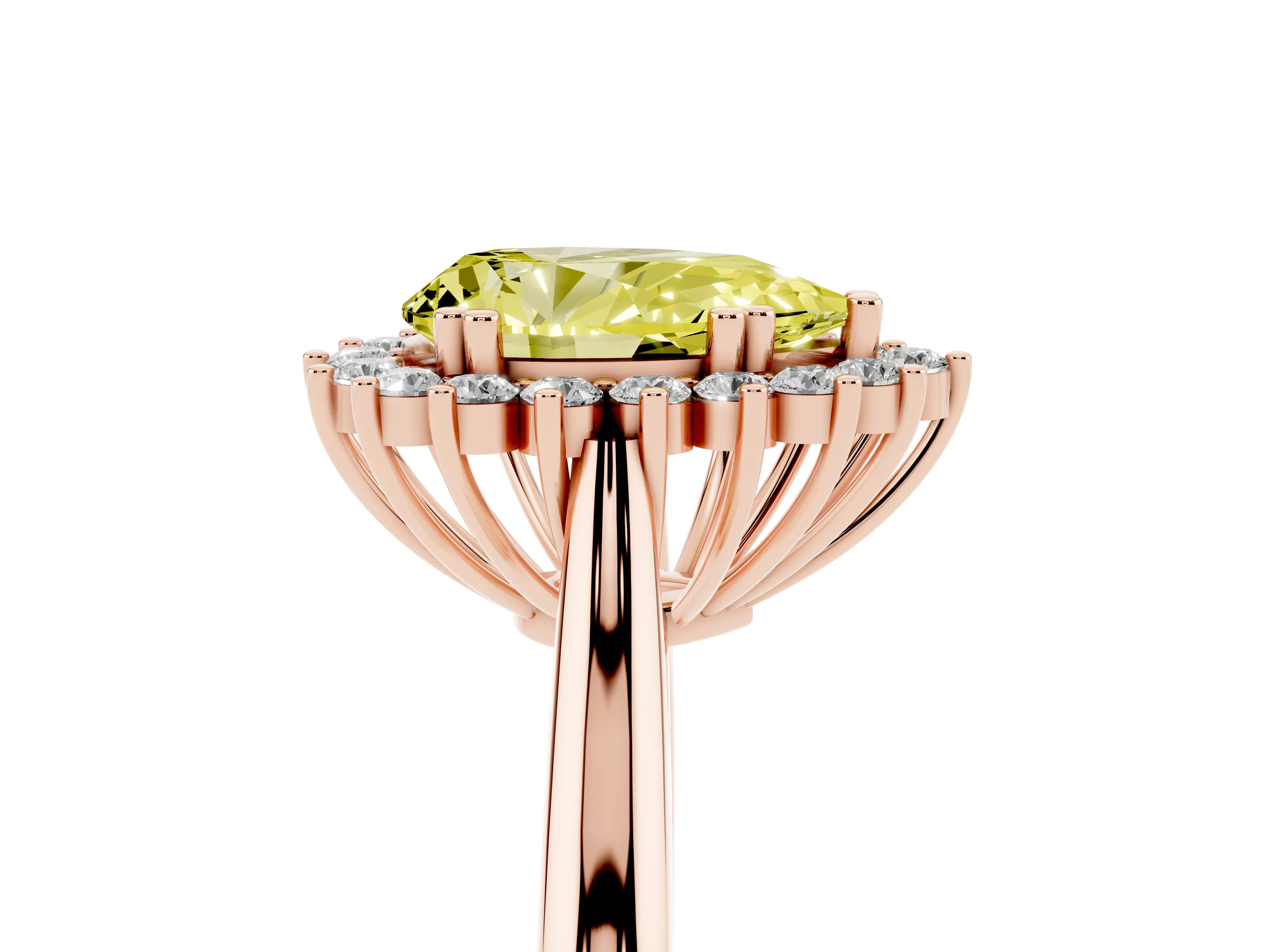 Fancy Yellow Pear Cut Diamond Halo Ring Set in Rose gold with Plain Solitaire Band and Prong Setting
