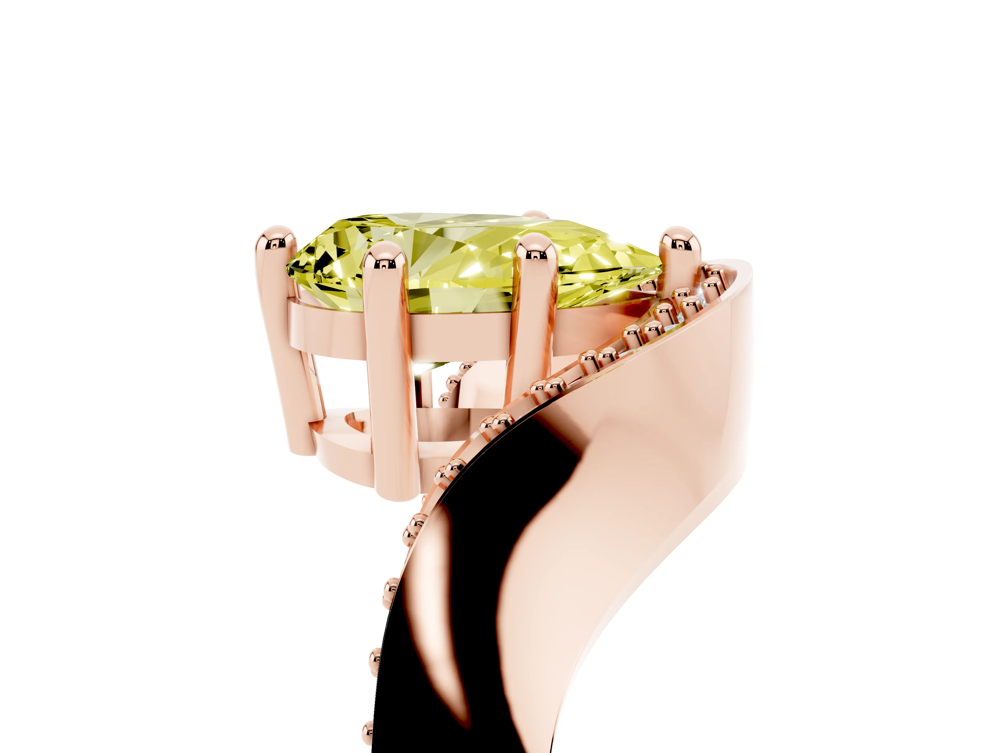 Fancy Yellow Pear Cut Diamond Solitaire Engagement Ring Set in Rose gold with Pavé Shoulders