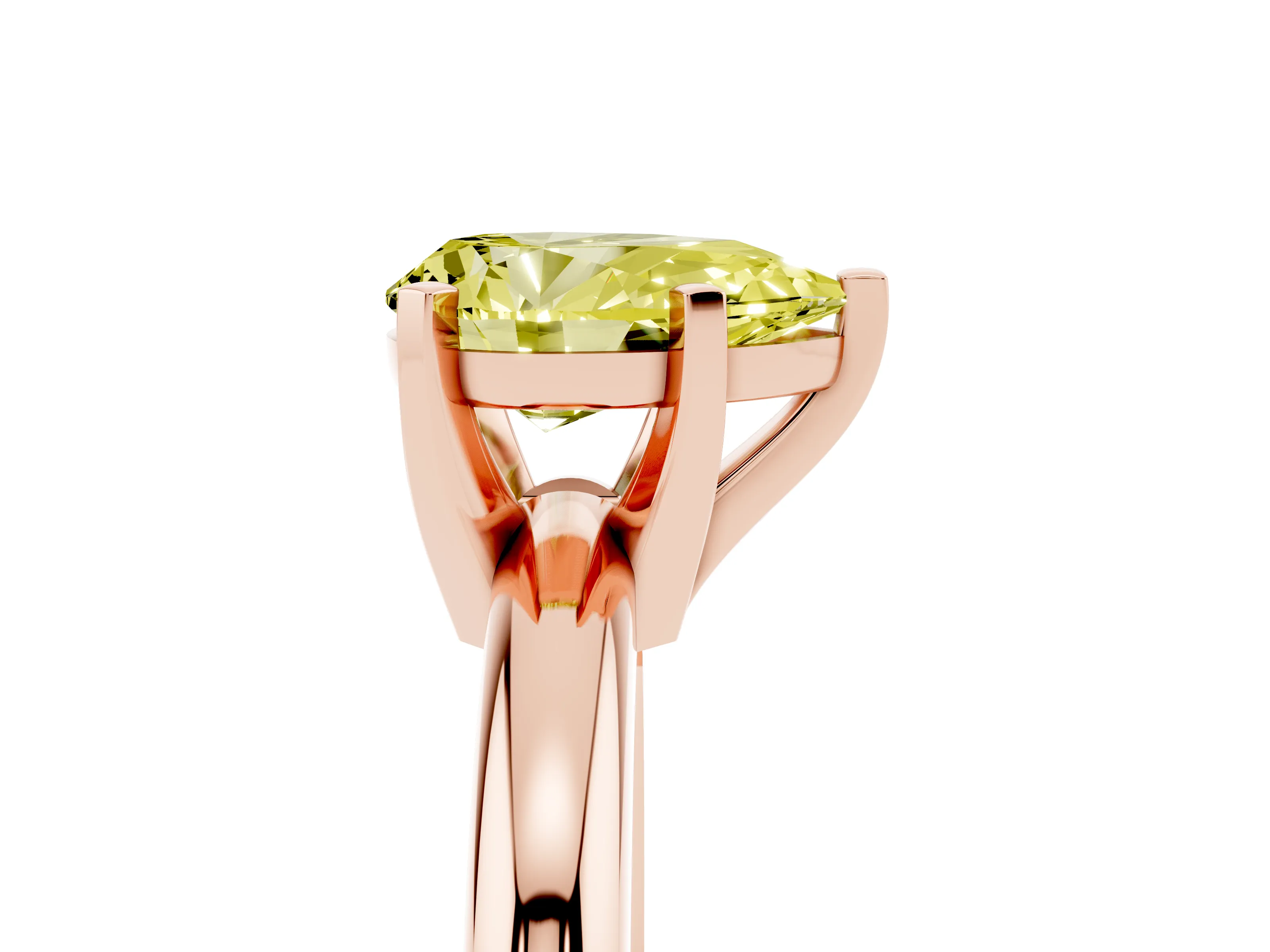 Fancy Yellow Pear Cut Diamond Solitaire Engagement Ring Set in Rose gold with Round Band and Prong Setting