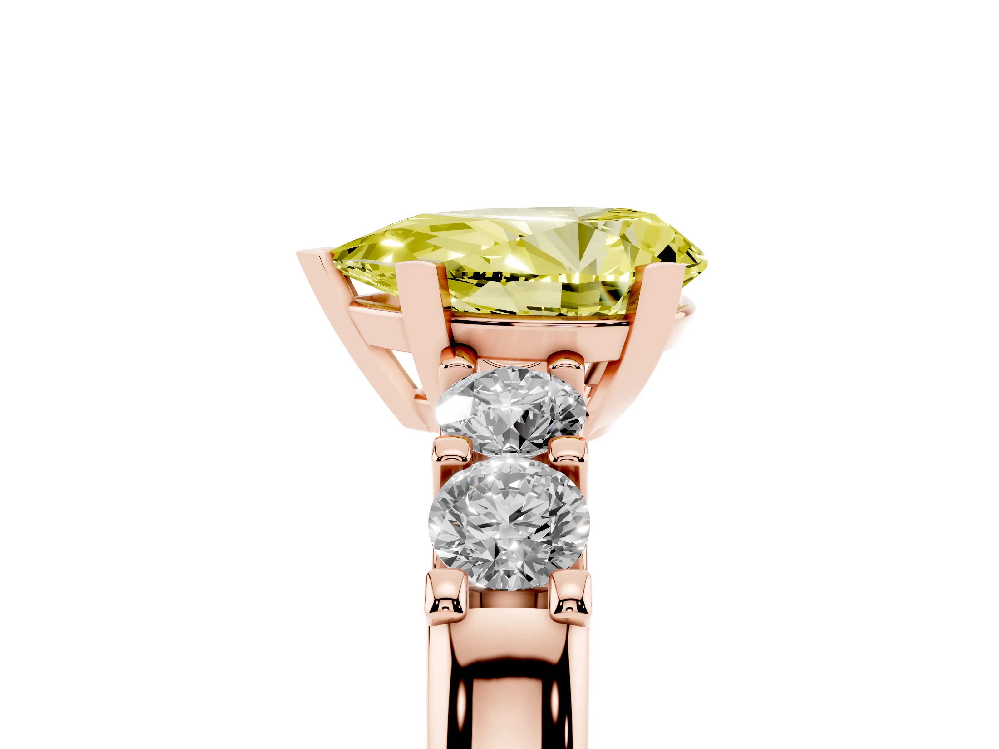 Fancy Yellow Pear Cut Diamond Five-Stone Prong Set Engagement Ring Set in Rose gold with Channel Band