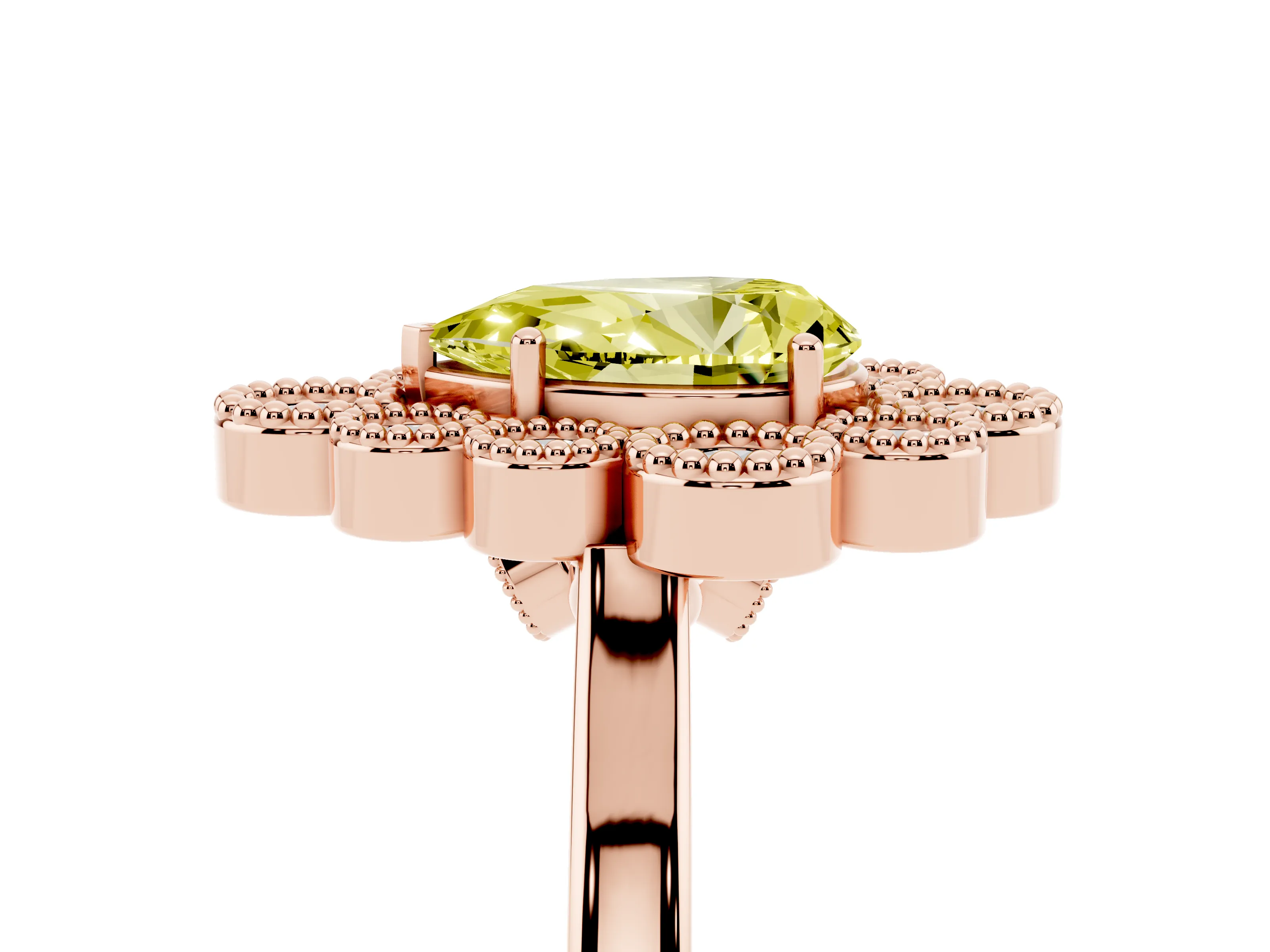 Fancy Yellow Pear Cut Diamond Cluster Halo Ring Set in Rose gold with Milgrain Bezel Accents and Plain Band