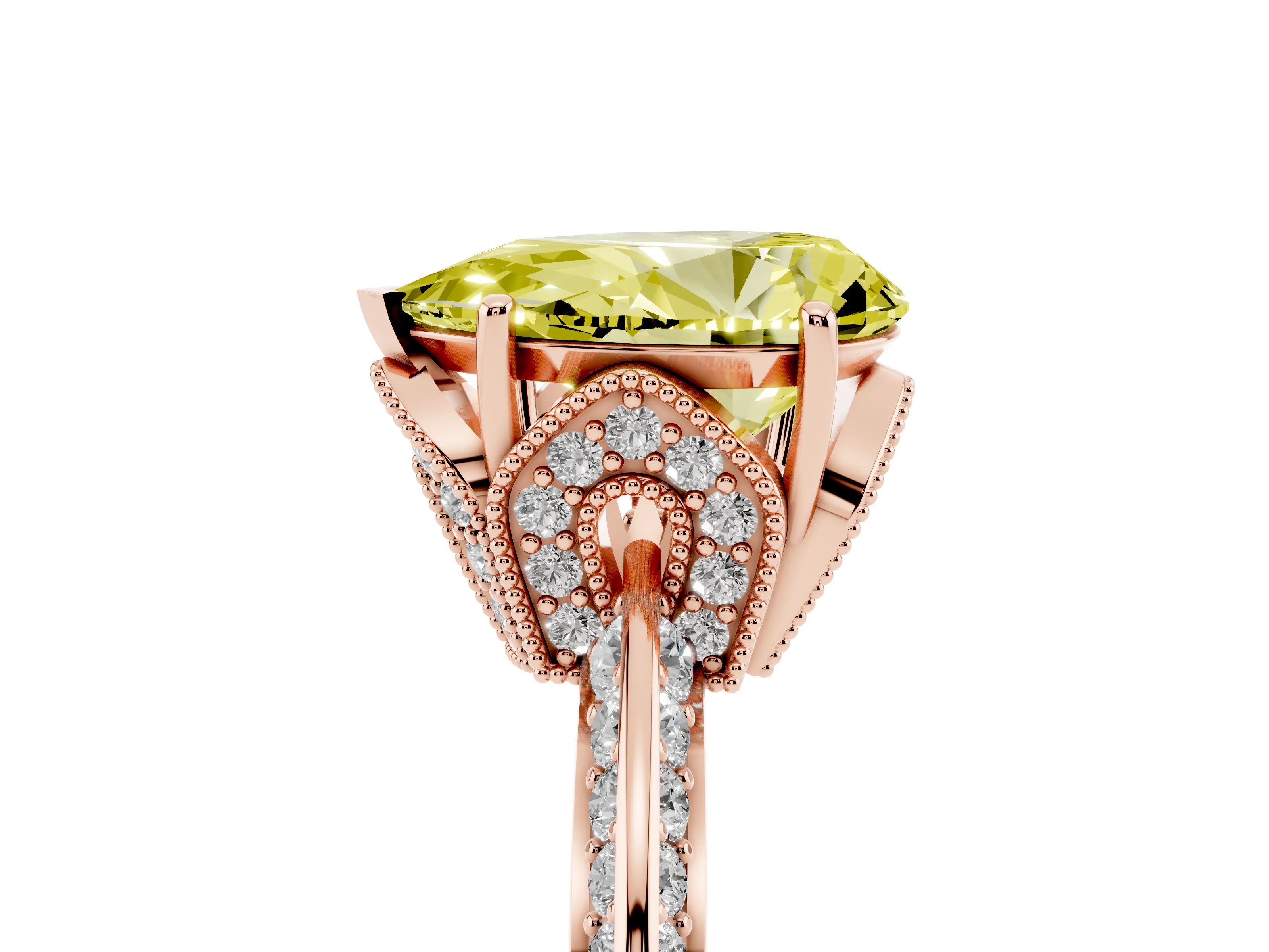 Pear-Shaped Hidden Halo Engagement Ring Setting for a Fancy Yellow Lab-Grown Diamond | Graduated Pavé | Rose Gold