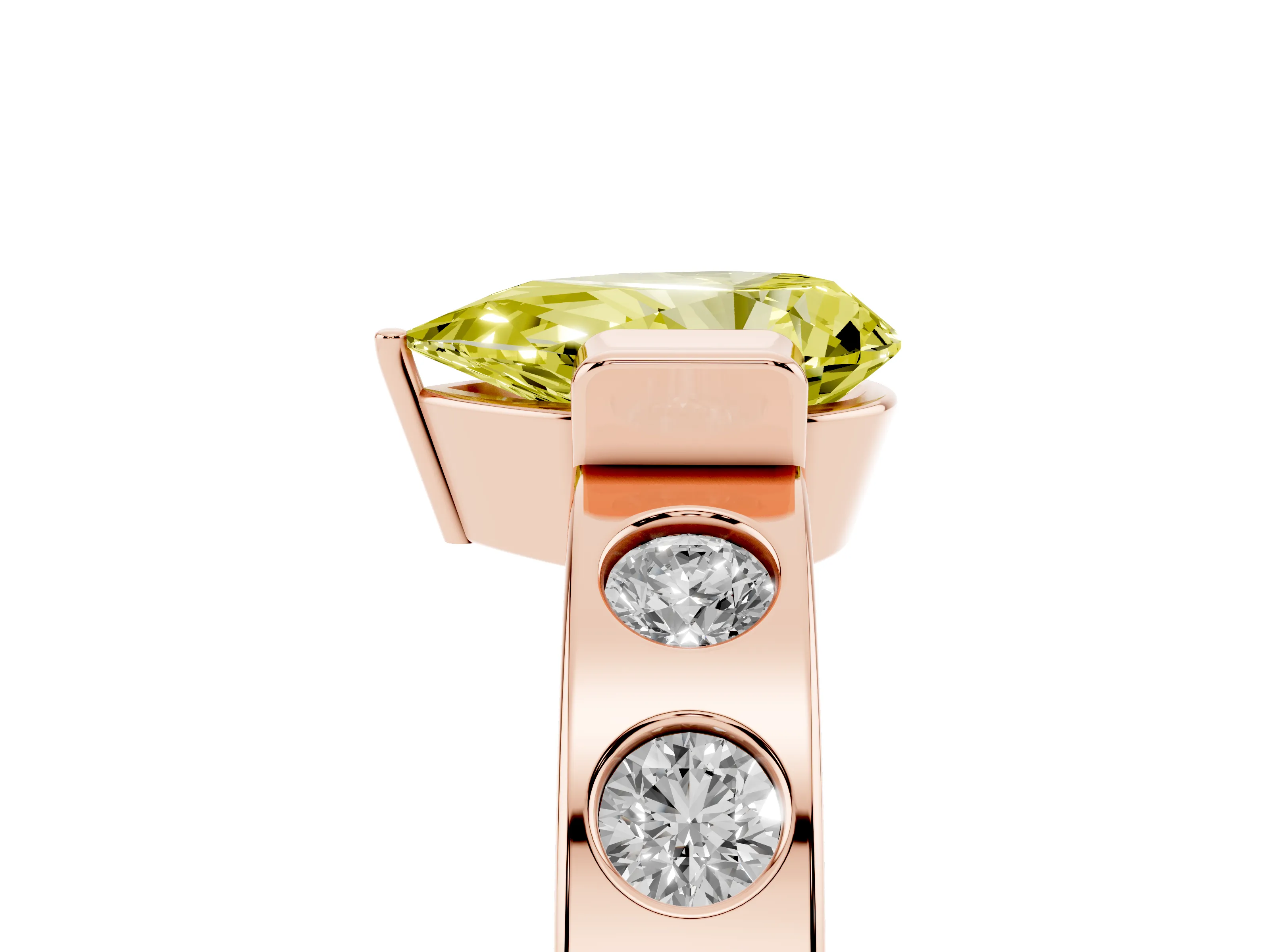 Fancy Yellow Pear Cut Diamond Channel-Set Band Ring Set in Rose gold with Bezel Prong Setting