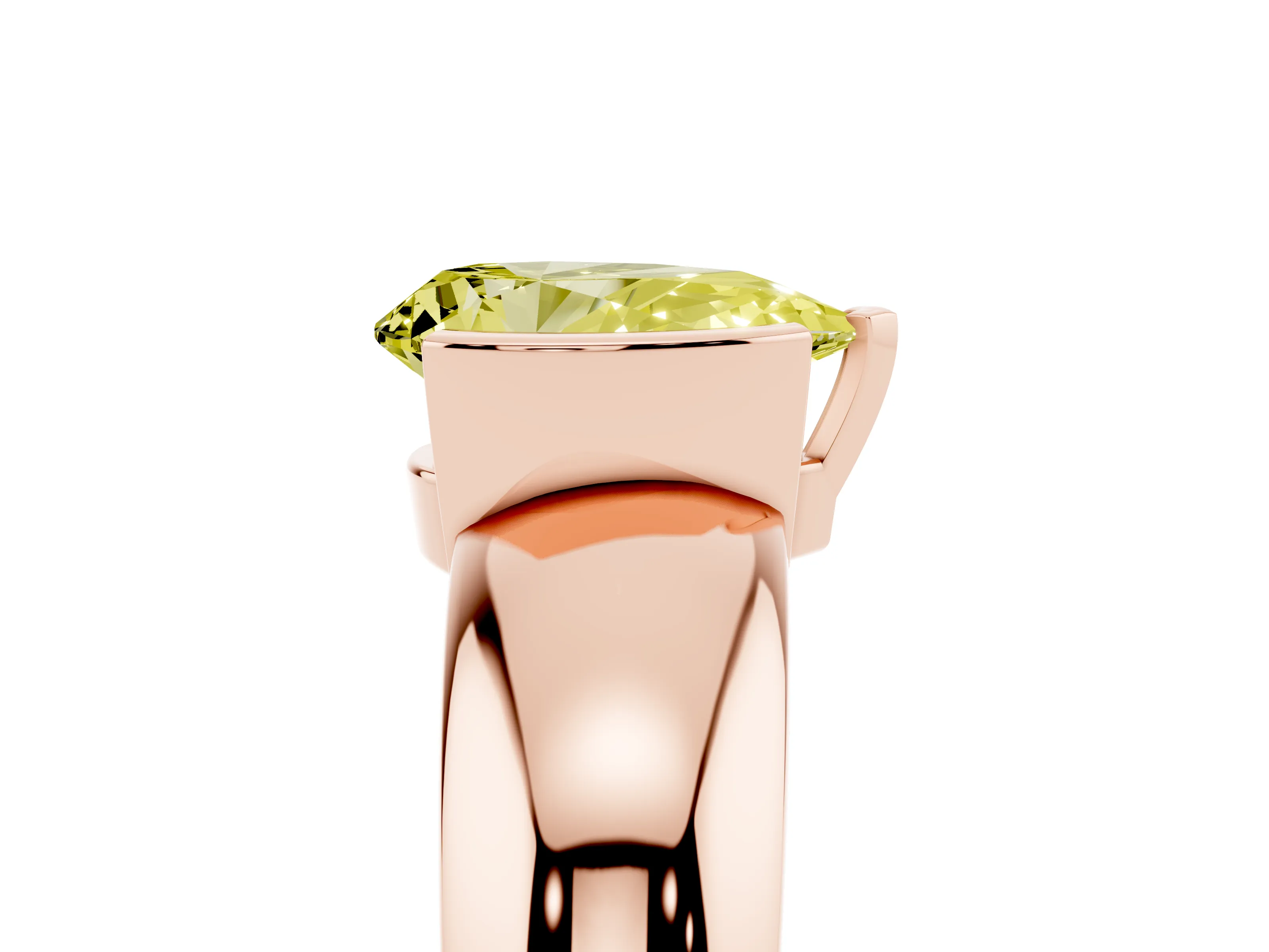 Fancy Yellow Pear Cut Diamond Solitaire Tension Set Ring Set in Rose gold with Wide Band