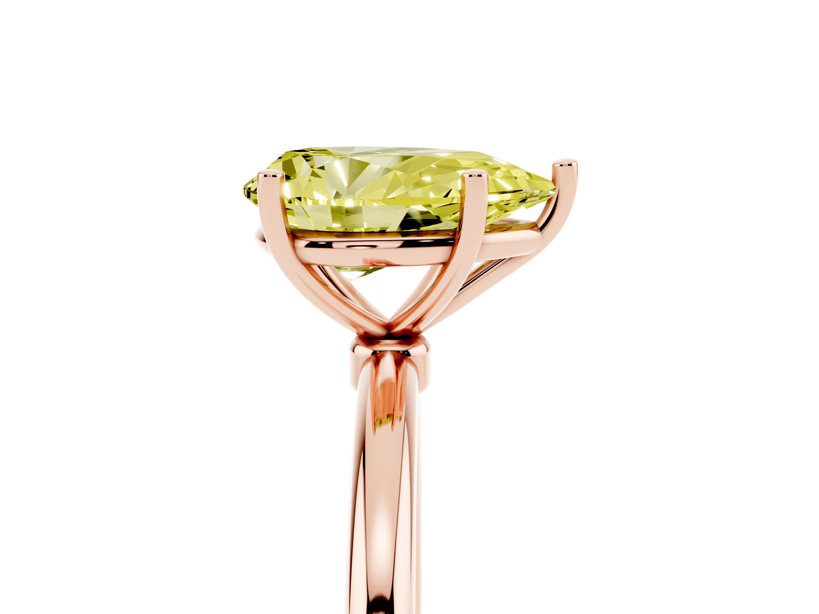 Fancy Yellow Pear Cut Diamond Solitaire Engagement Ring Set in Rose gold with Thin Band and Prong Setting