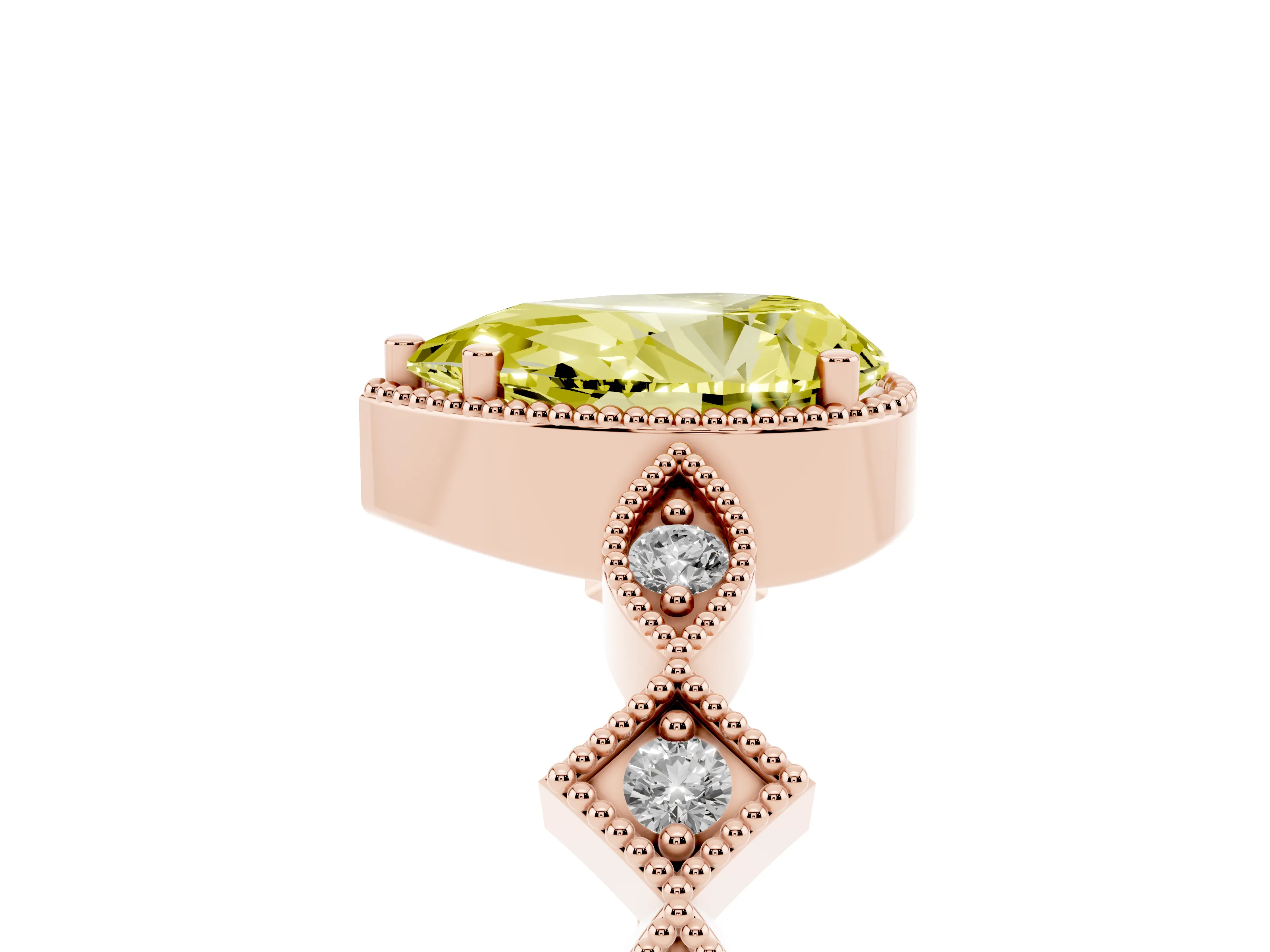 Fancy Yellow Pear Cut Diamond Milgrain Marquise Twist Band Ring Set in Rose gold with Prong Setting