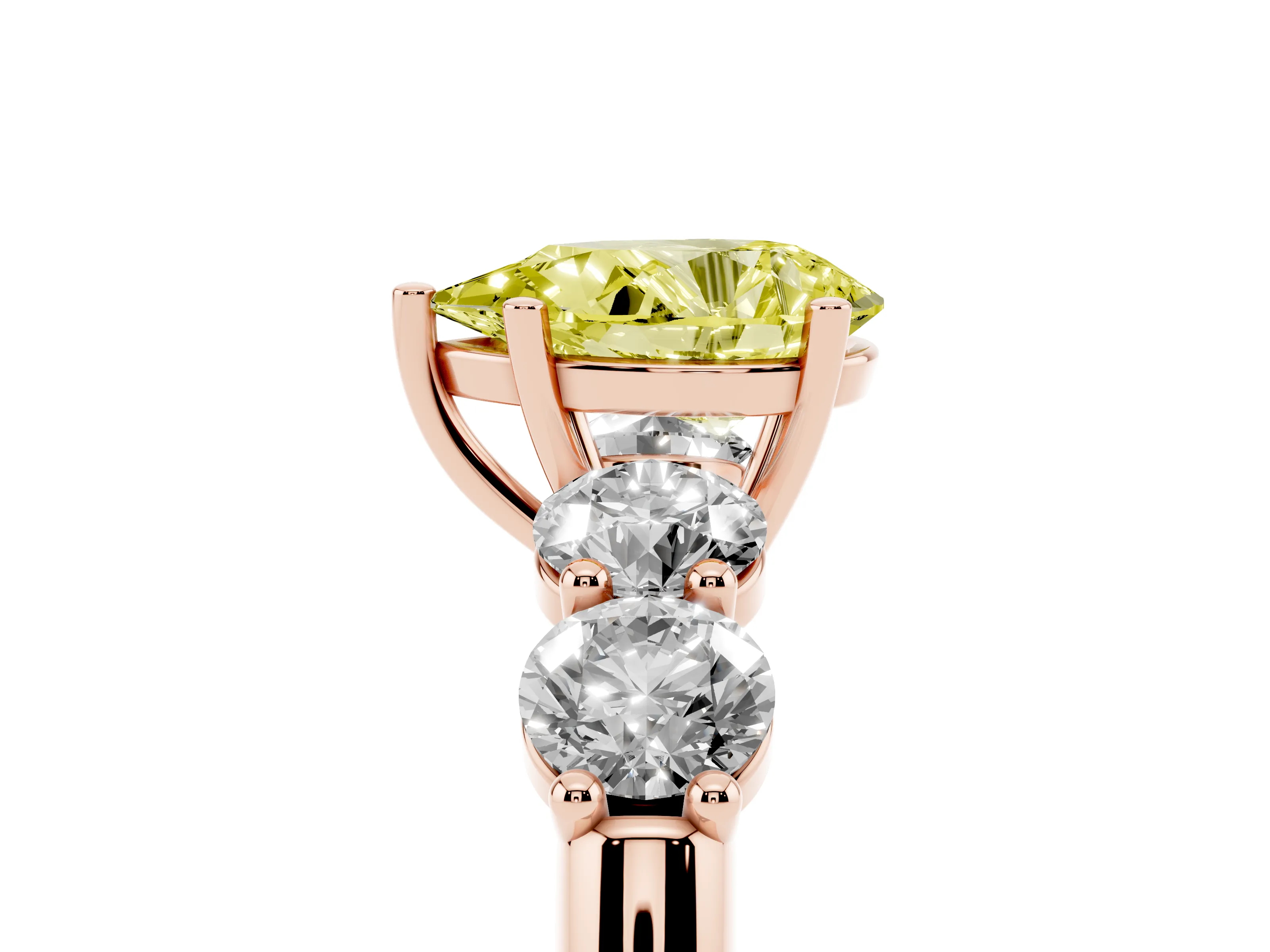 Fancy Yellow Pear Cut Diamond Five-Stone Prong Set Ring Set in Rose gold with Classic Band