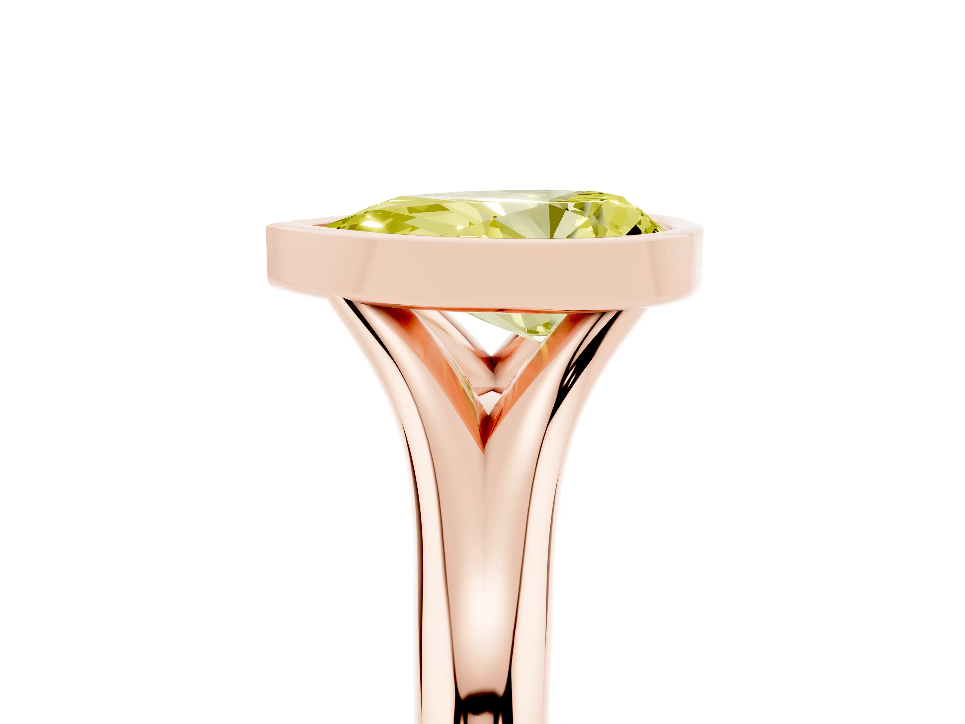 Fancy Yellow Bezel Set Pear Cut Diamond Solitaire Ring Set in Rose gold with Smooth Band