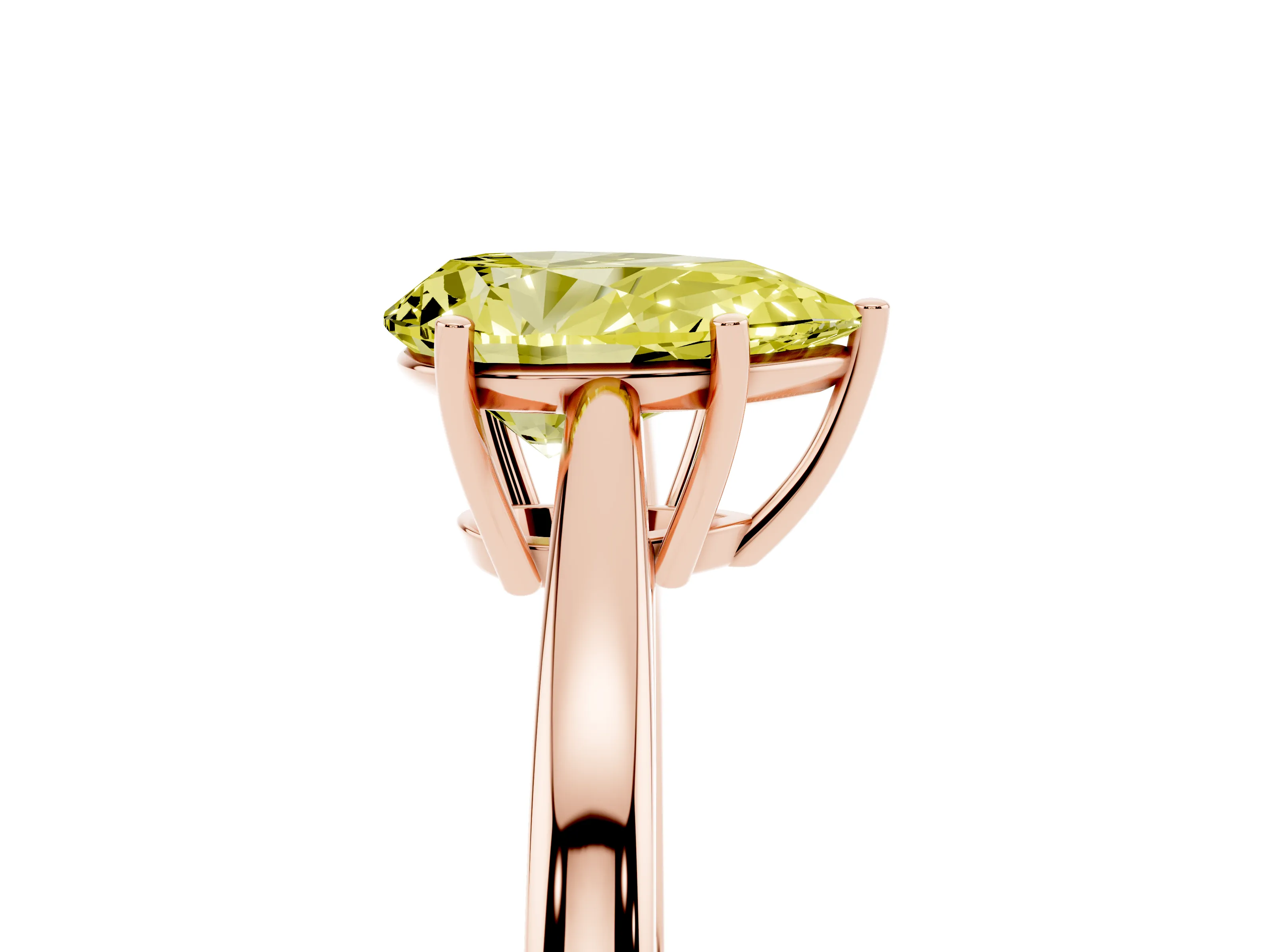 Fancy Yellow Pear Cut Diamond Solitaire Ring Set in Rose gold with Split Shank and Prong Setting