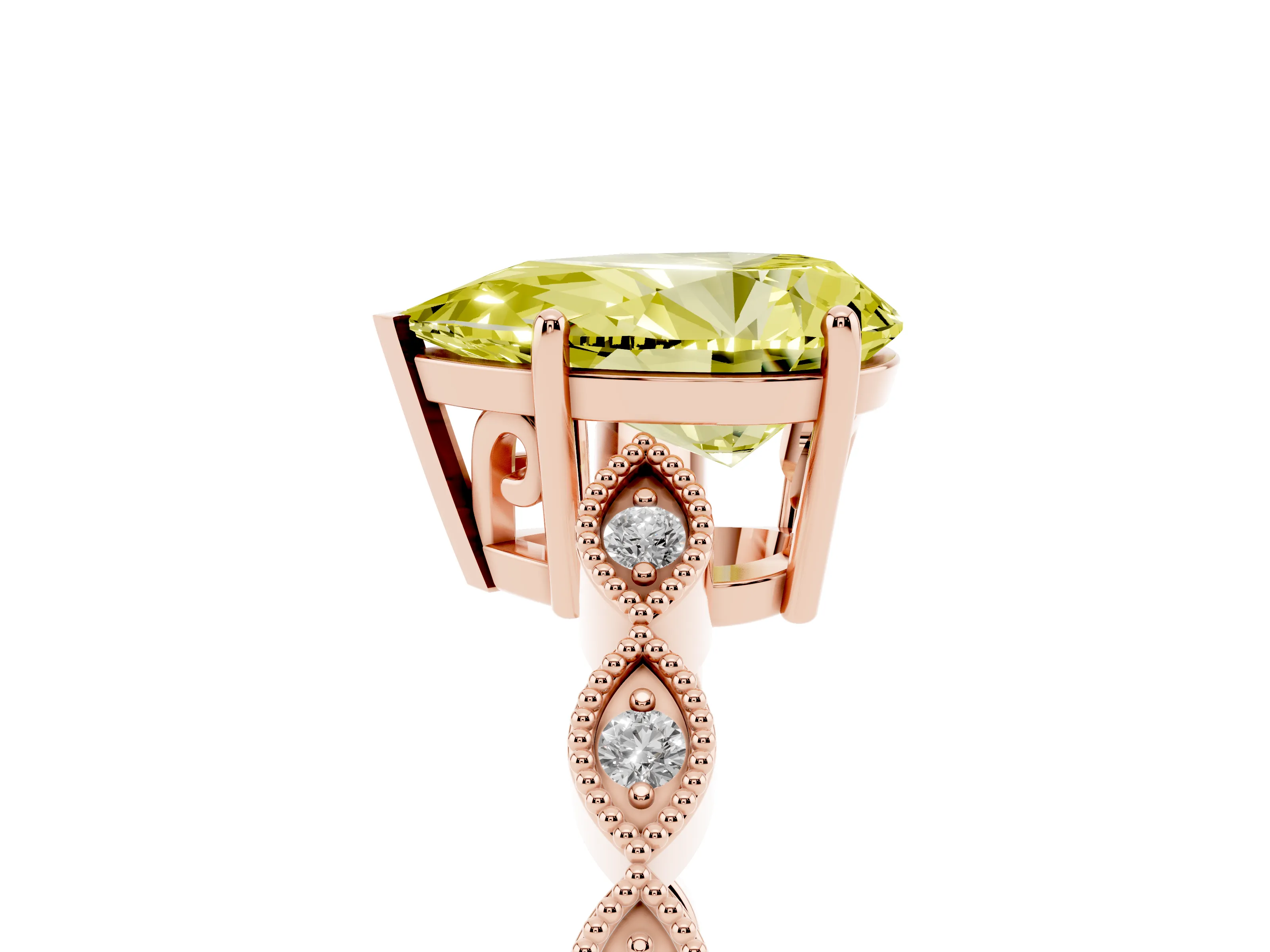Fancy Yellow Pear Cut Diamond Solitaire Ring Set in Rose gold with Infinity Twist Pavé Band