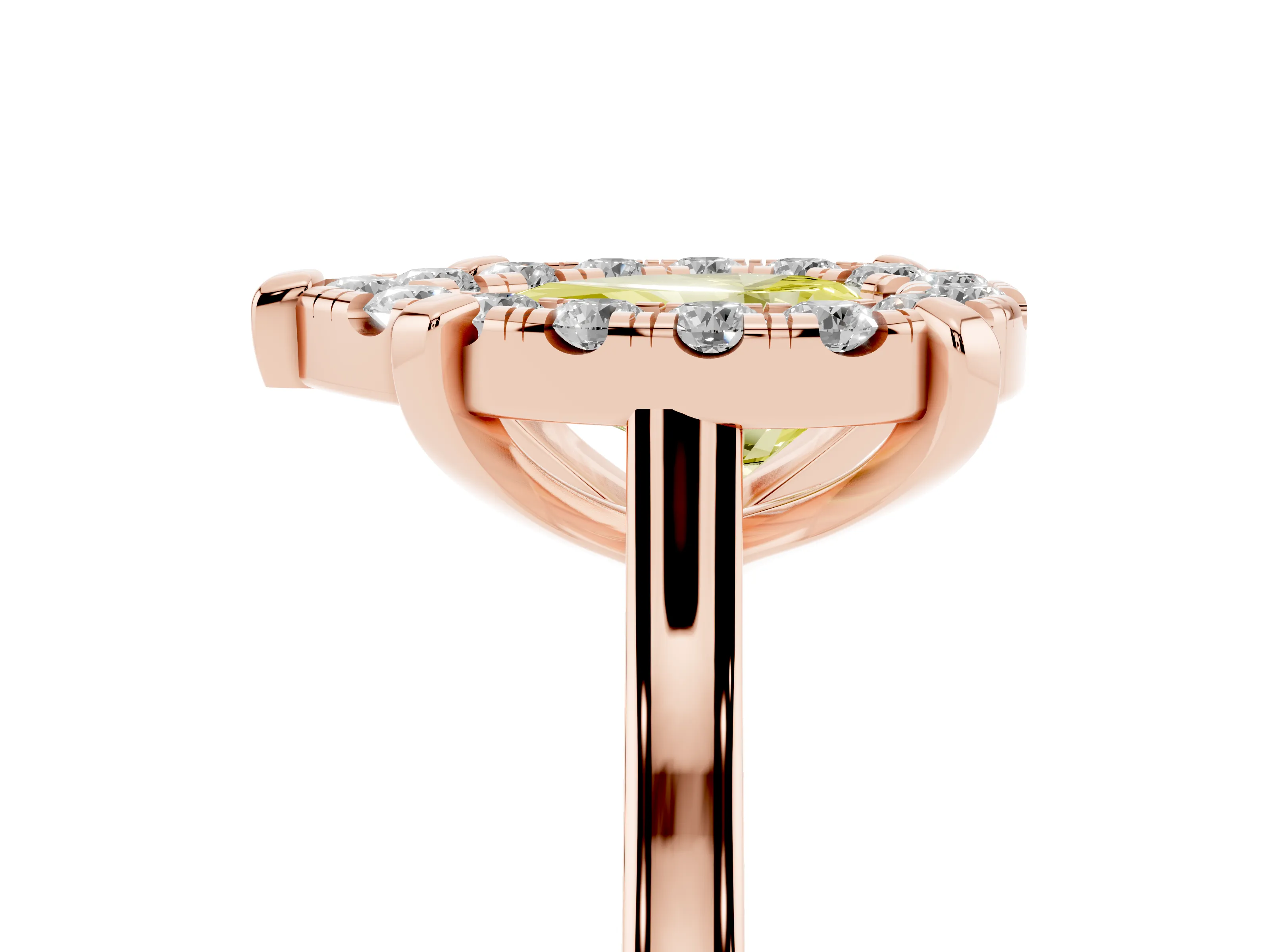 Fancy Yellow Pear Cut Diamond Cluster Halo Solitaire Ring Set in Rose gold with Prong Setting