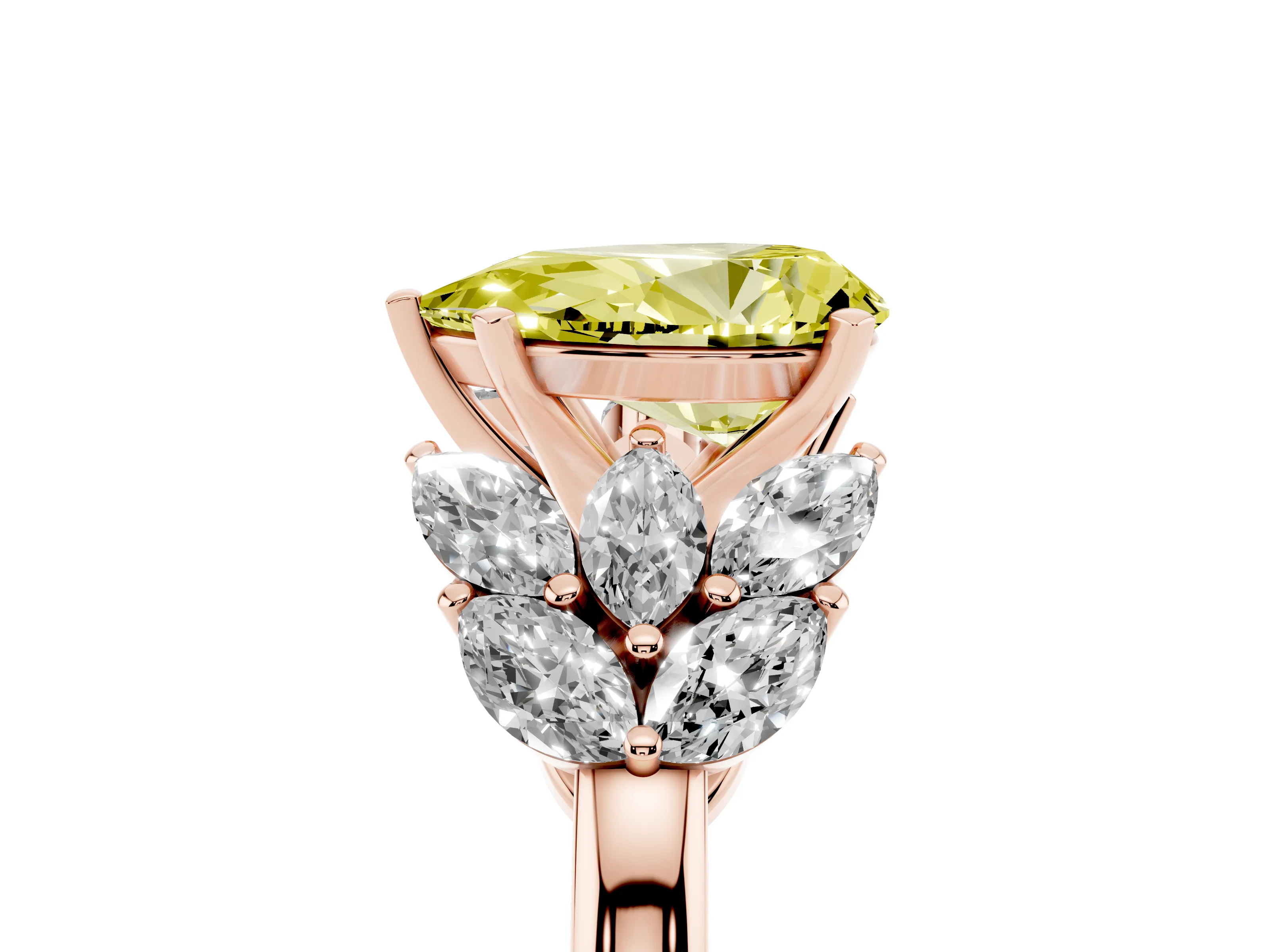 Fancy Yellow Pear Cut Diamond Cluster Leaf Design Ring Set in Rose gold with Prong Setting