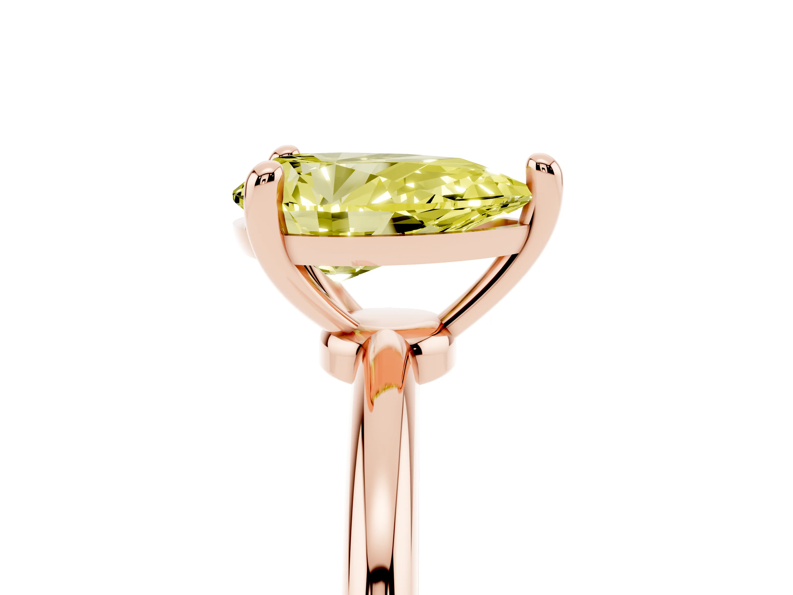 Fancy Yellow Pear Cut Diamond Solitaire Ring Set in Rose gold with Secure Prong Setting on a Classic Band