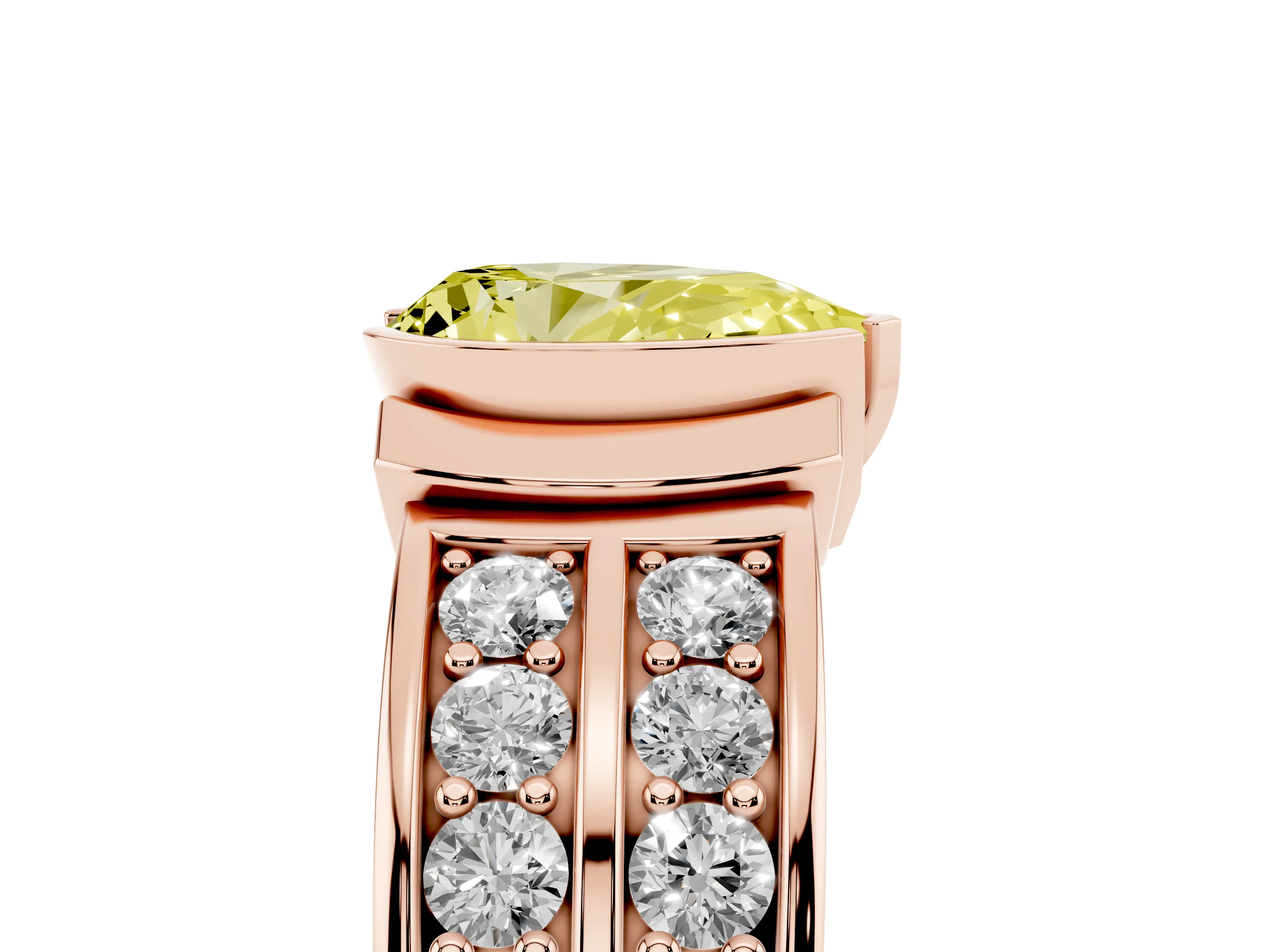 Fancy Yellow Pear Cut Diamond Wide Channel Set Band Ring Set in Rose gold with Bezel Setting